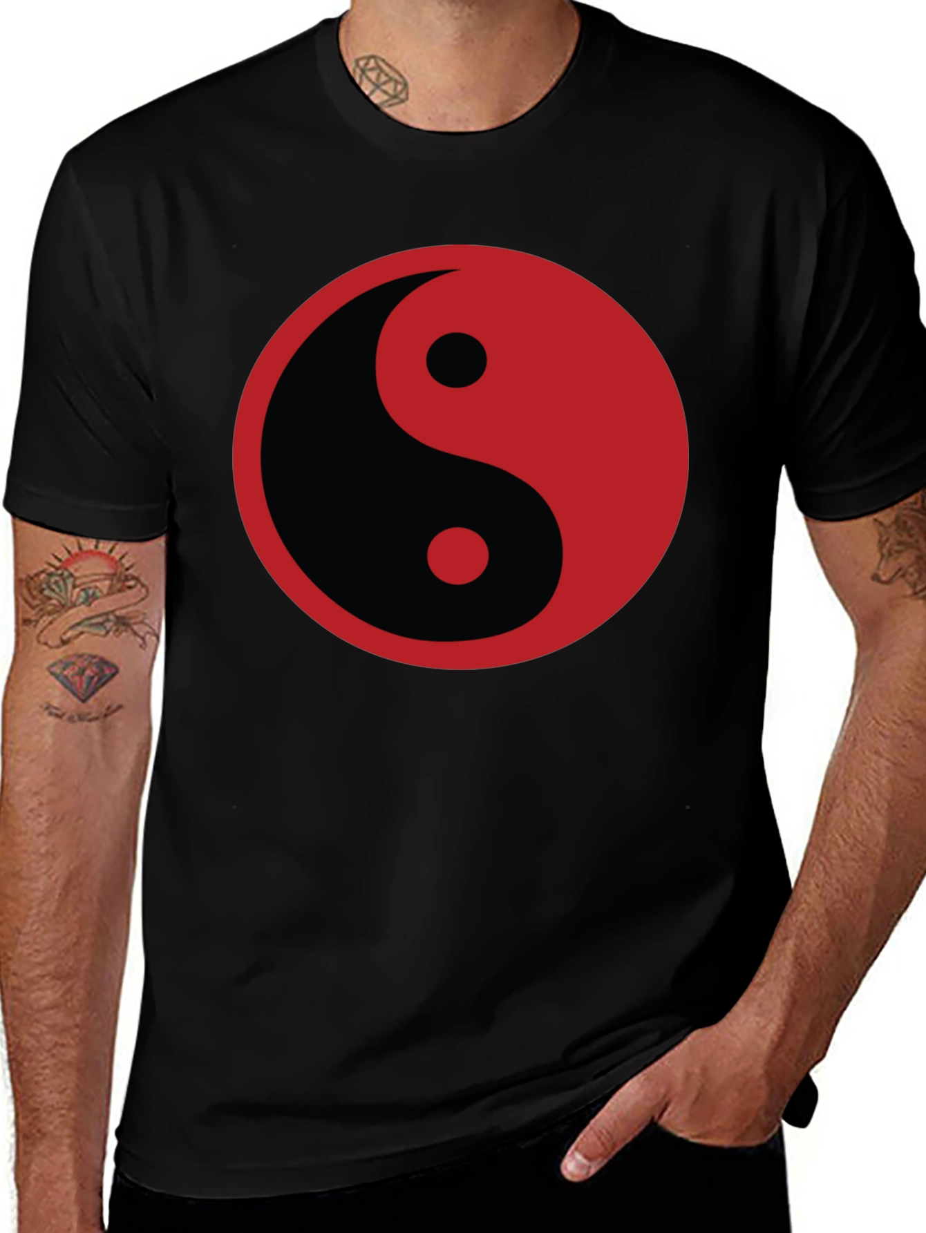 Yin Yang Graphic T-Shirt - Black Cotton Blend