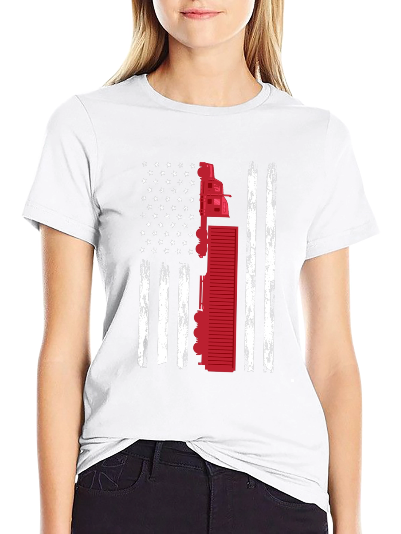 Trucker Flag T-Shirt Patriotic USA Truck Driver Tee
