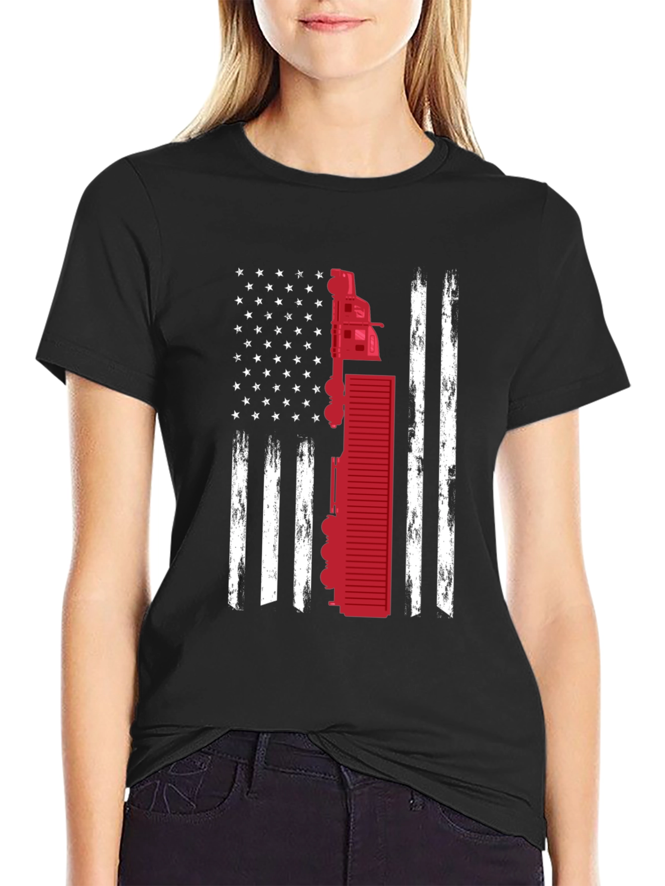 Trucker Flag T-Shirt Patriotic USA Truck Driver Tee