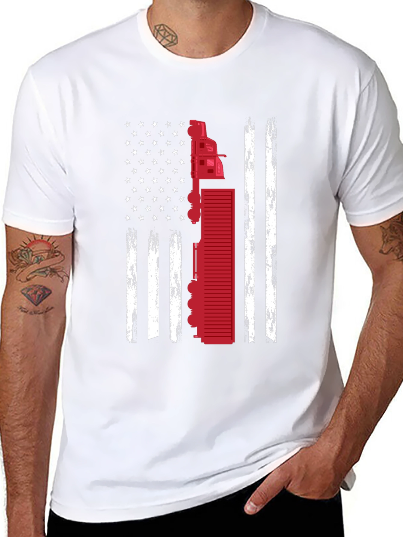 Trucker Flag T-Shirt Patriotic USA Truck Driver Tee