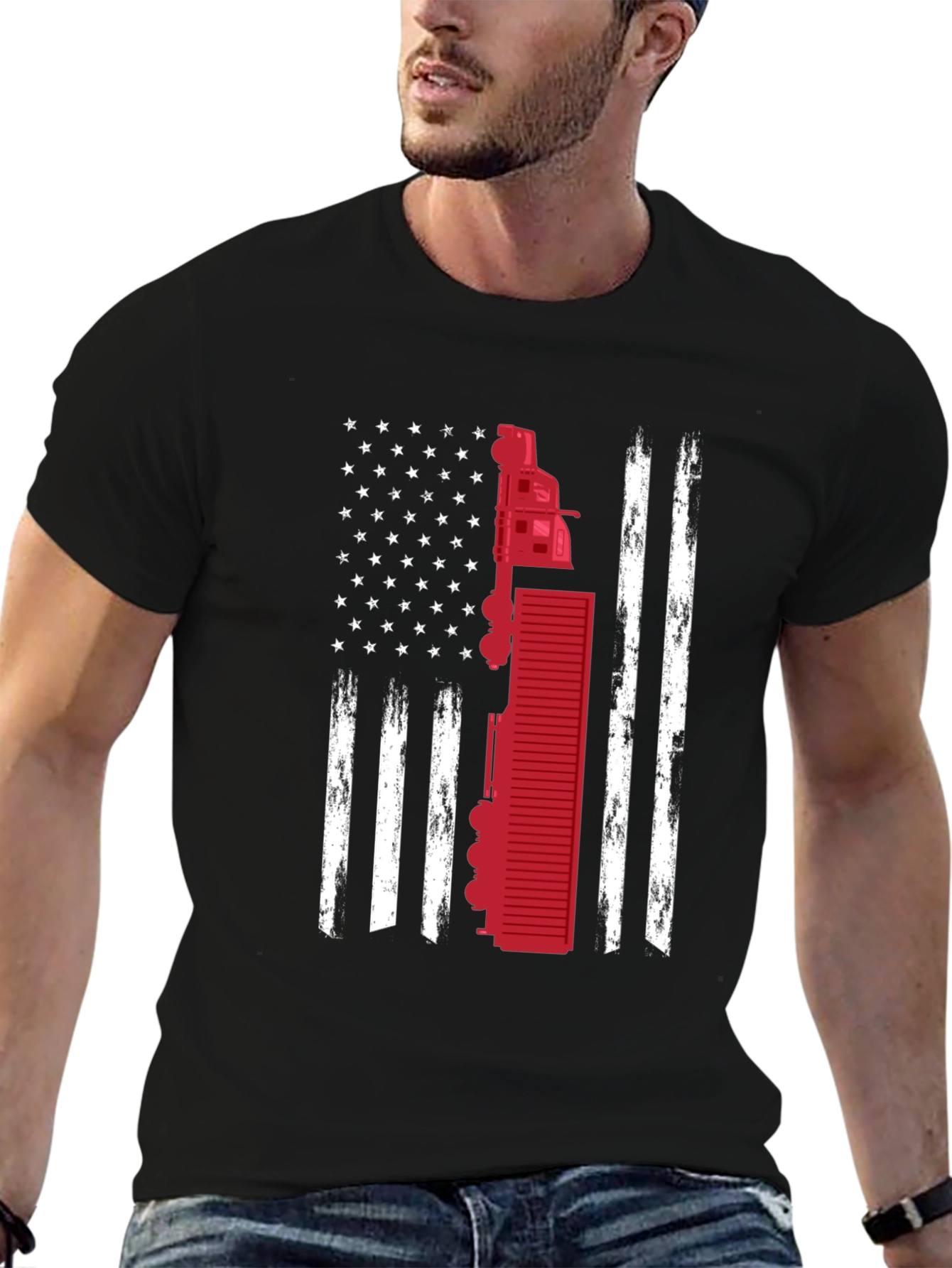 Trucker Flag T-Shirt Patriotic USA Truck Driver Tee