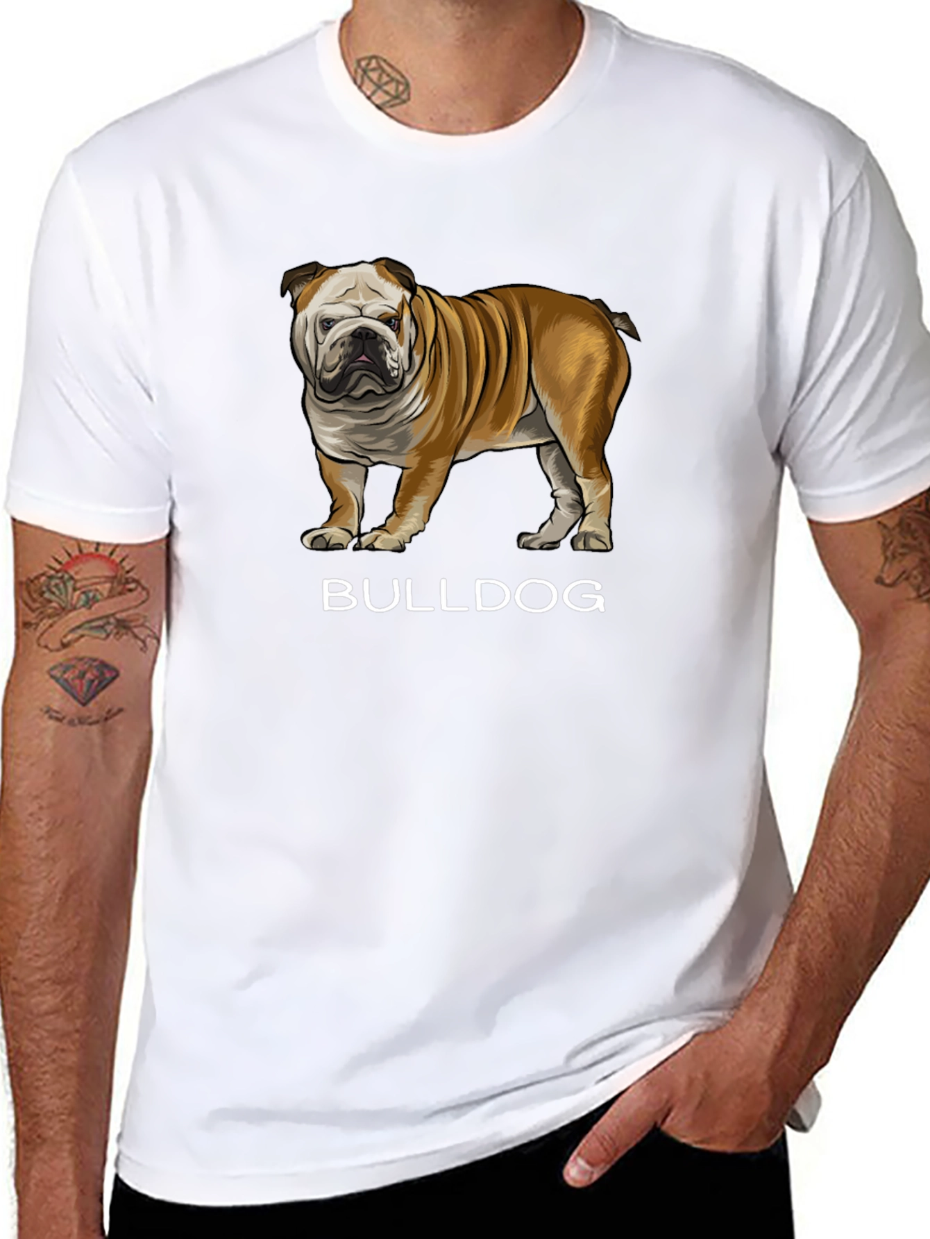Bulldog Graphic Tee - Black Cotton Casual T-Shirt