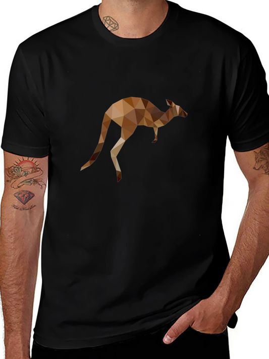 Geometric Kangaroo Print Black T-Shirt