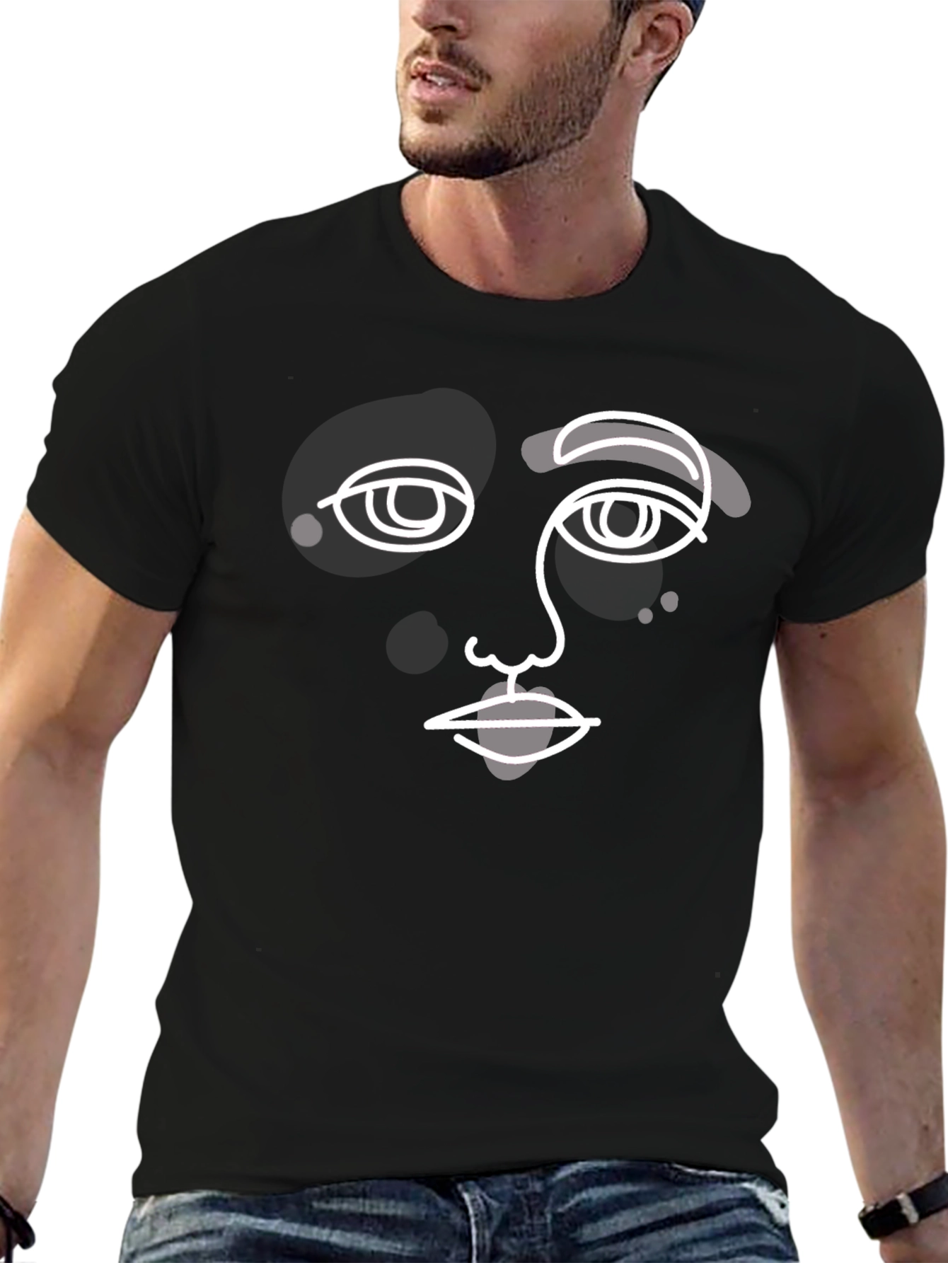Abstract Face Graphic Tee - Modern Art Style T-Shirt