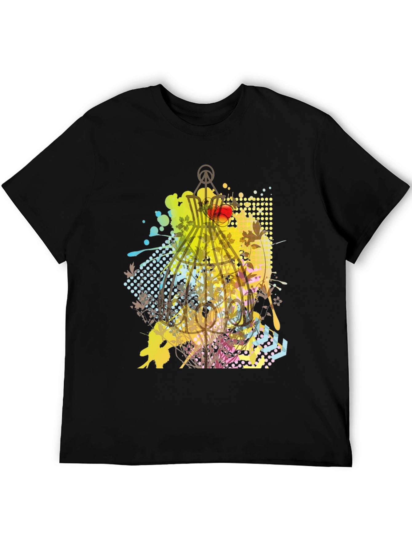 Graphic Birdcage T-Shirt - Artistic Design