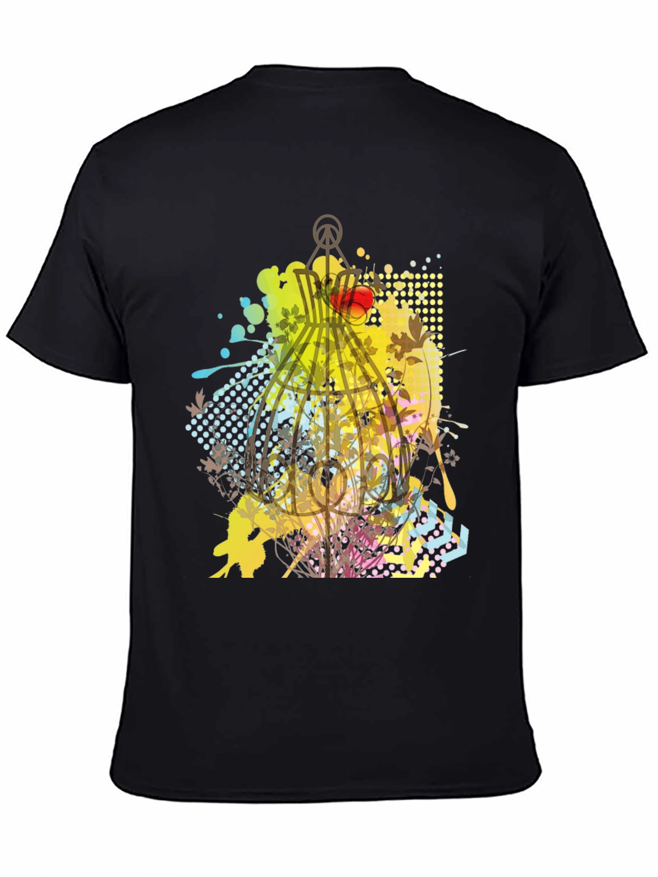 Graphic Birdcage T-Shirt - Artistic Design