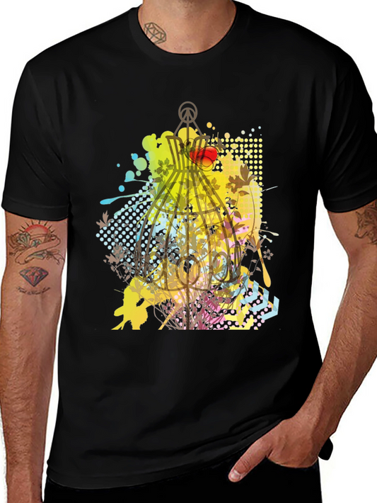 Graphic Birdcage T-Shirt - Artistic Design
