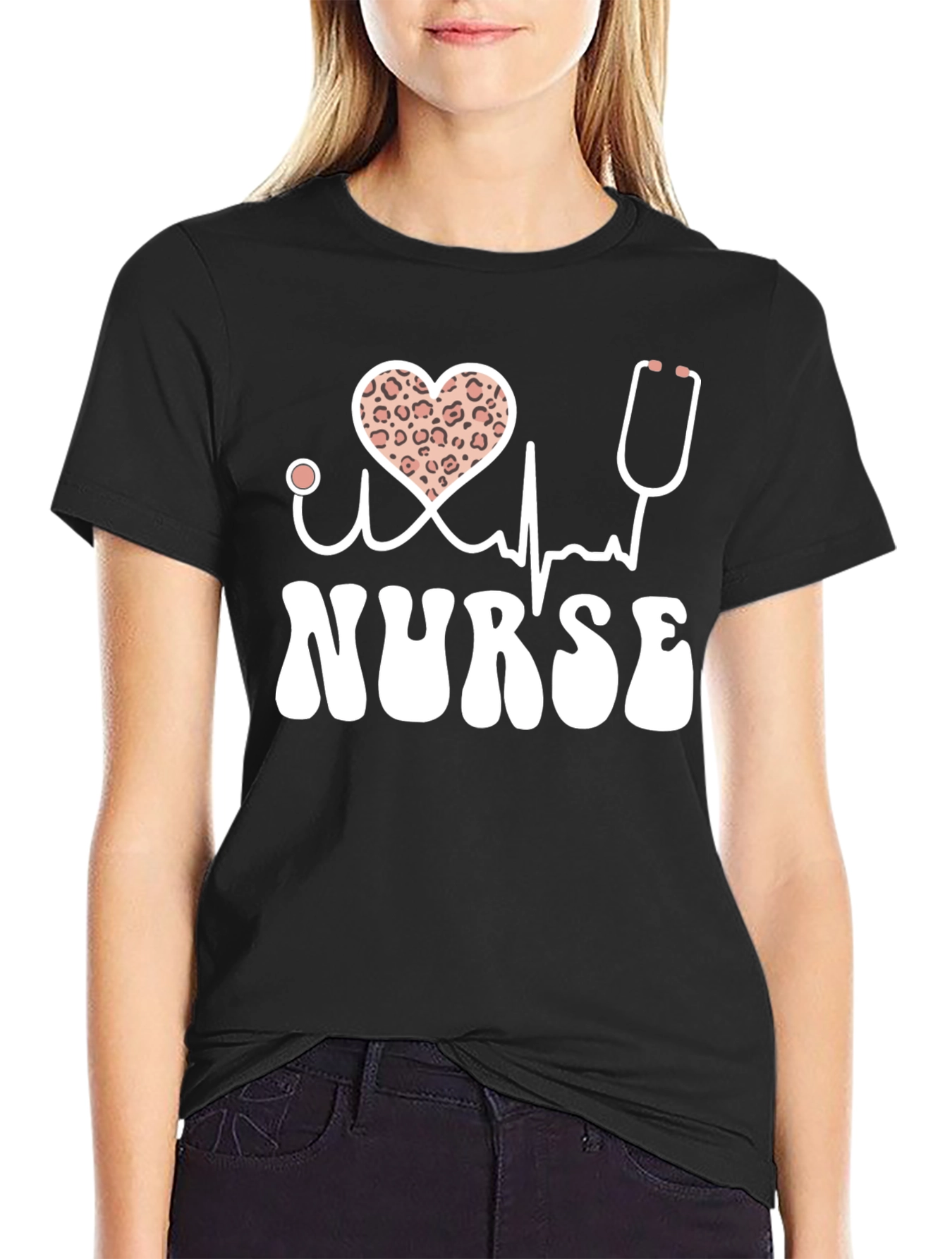 Nurse T-Shirt Heart Leopard Print