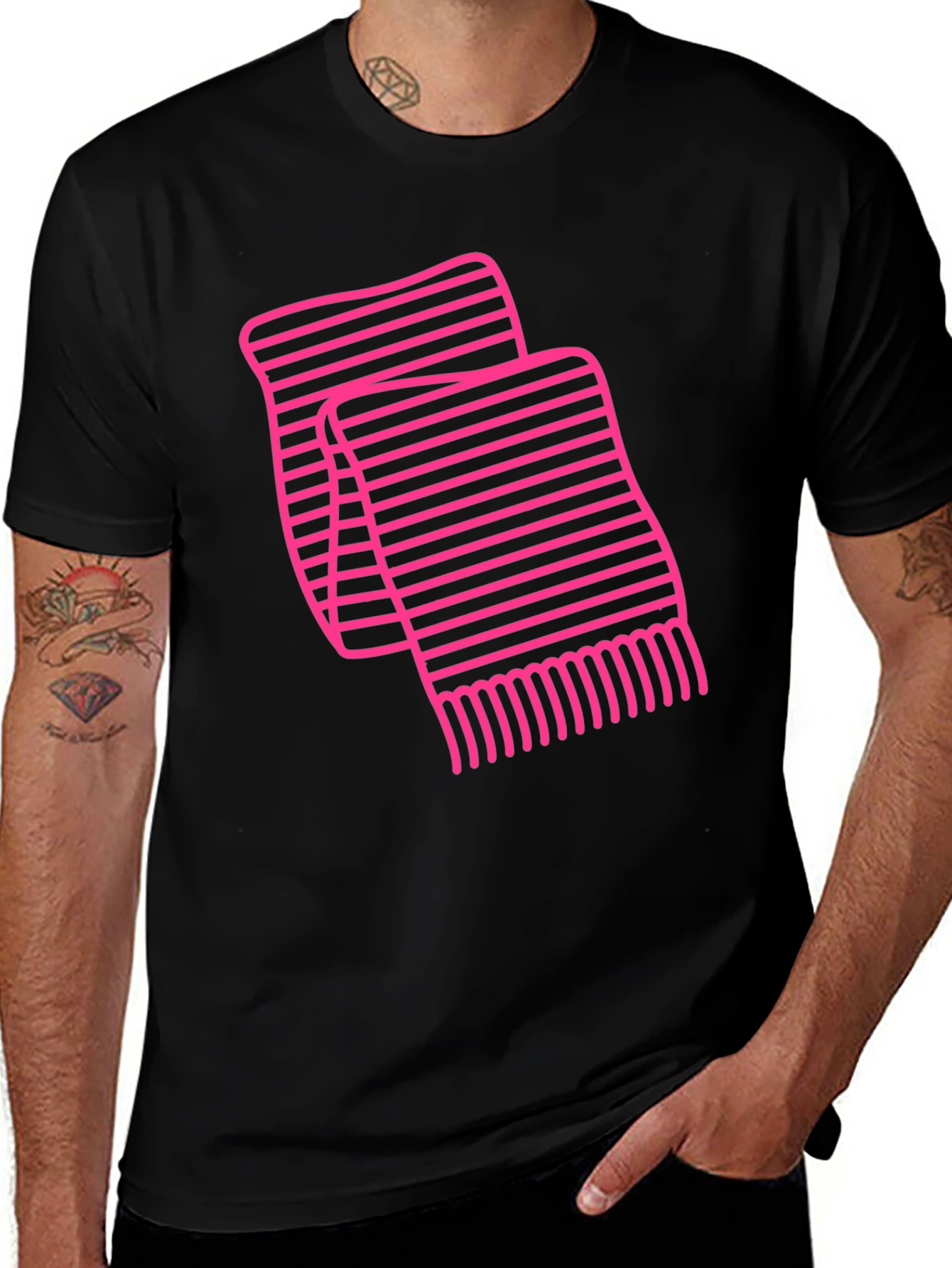 Striped Scarf Graphic Tee - Black