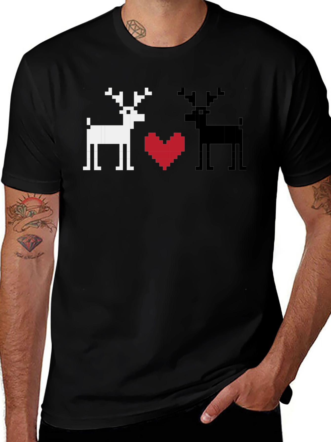 Pixel Deer Love T-Shirt - Black Graphic Tee