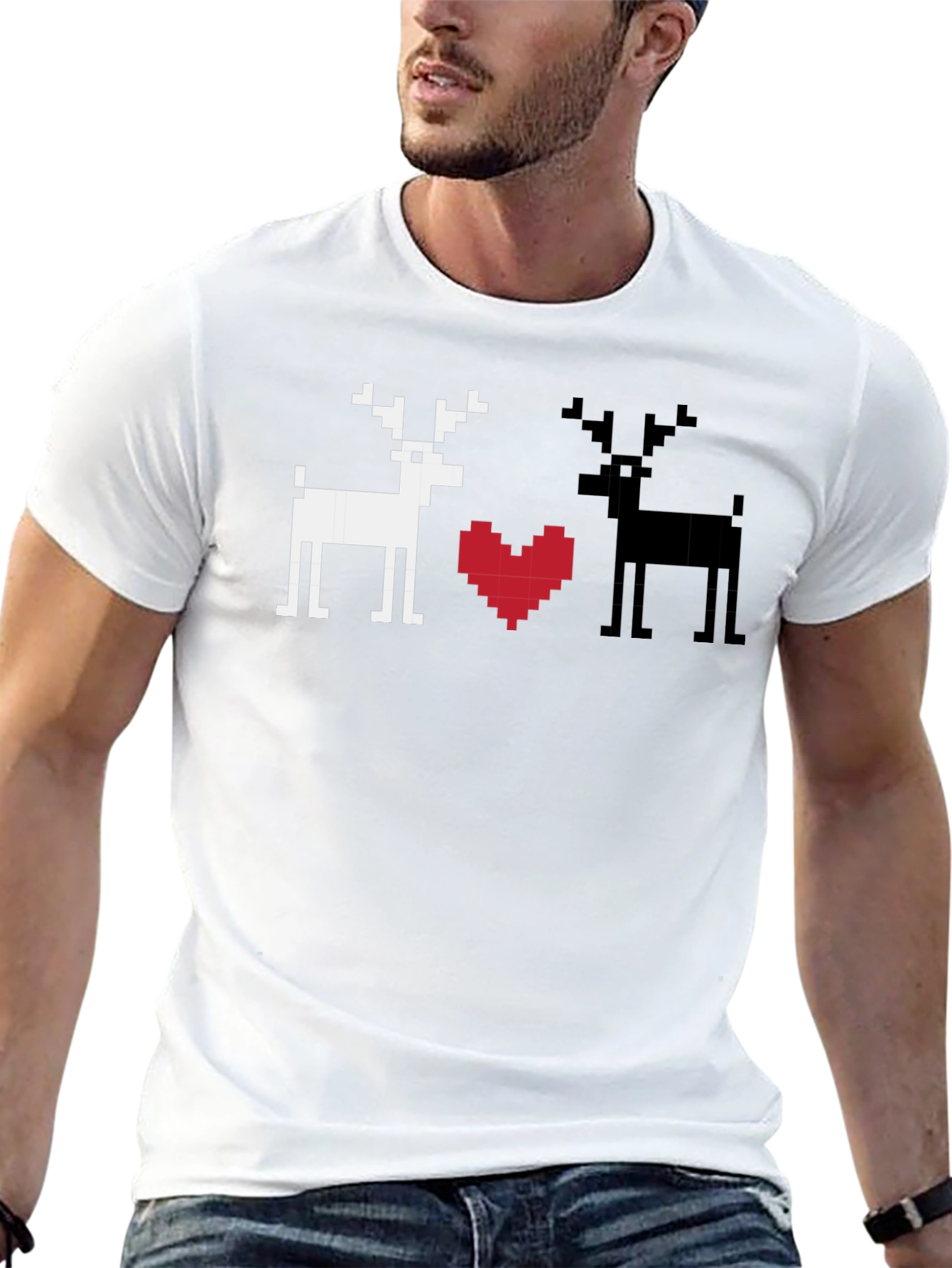 Pixel Deer Love T-Shirt - Black Graphic Tee