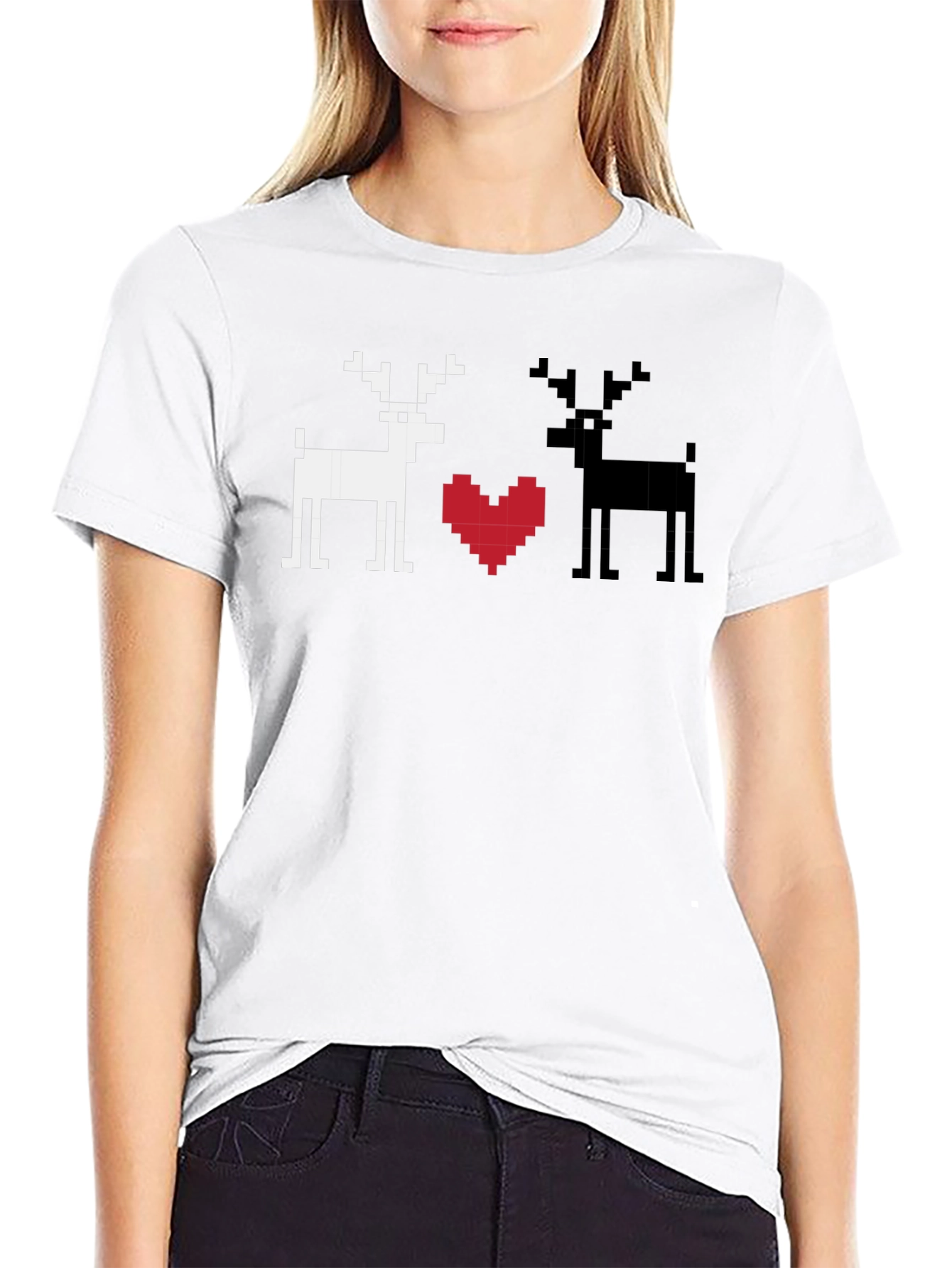 Pixel Deer Love T-Shirt - Black Graphic Tee