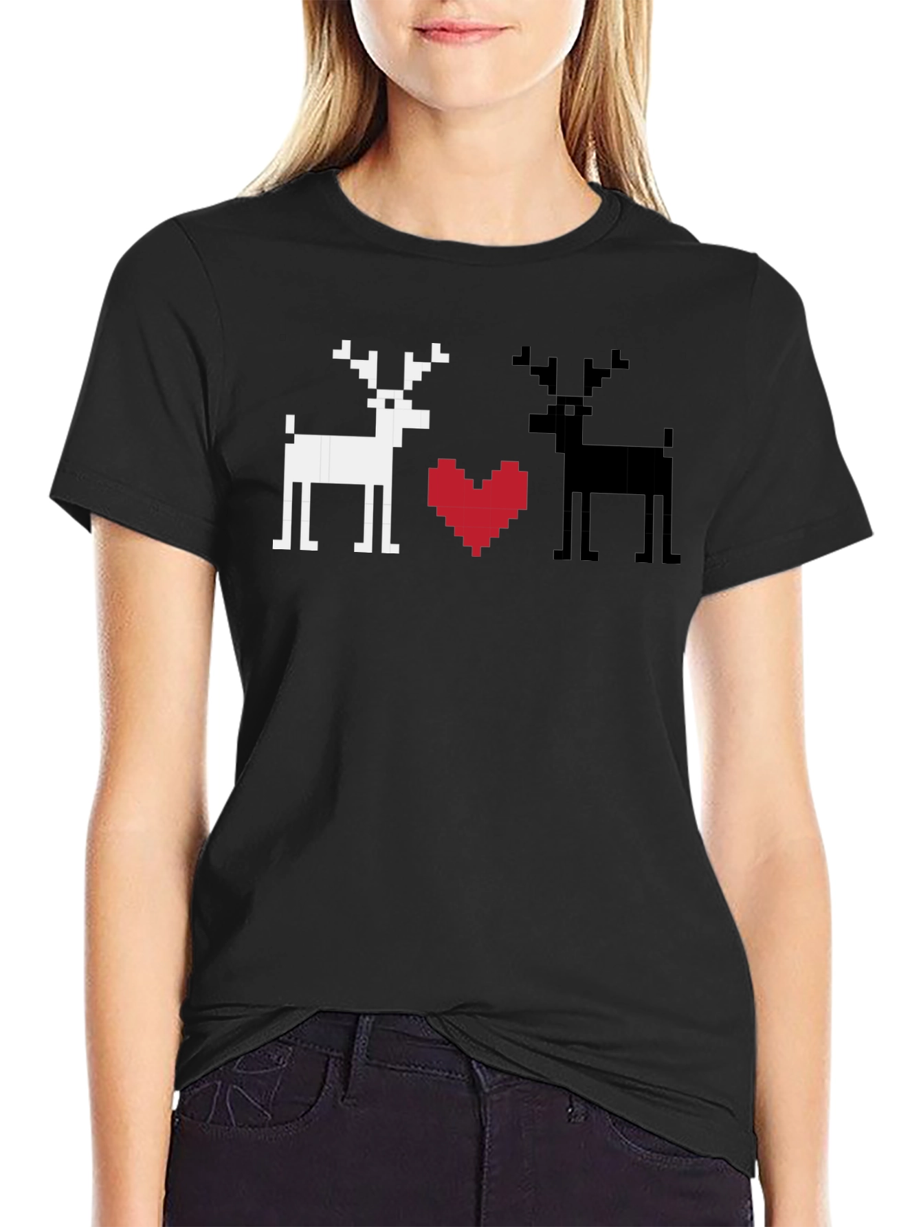 Pixel Deer Love T-Shirt - Black Graphic Tee