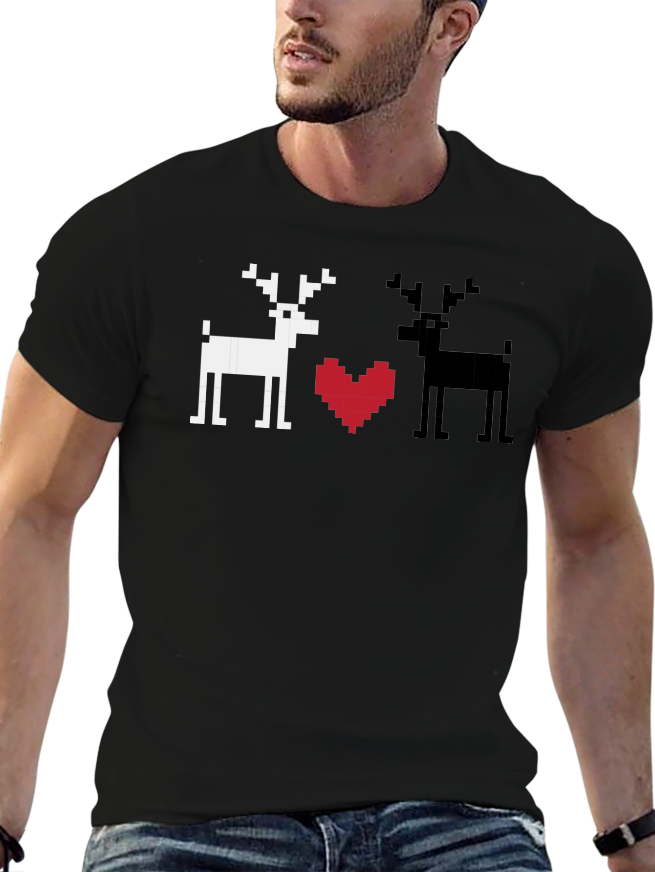 Pixel Deer Love T-Shirt - Black Graphic Tee