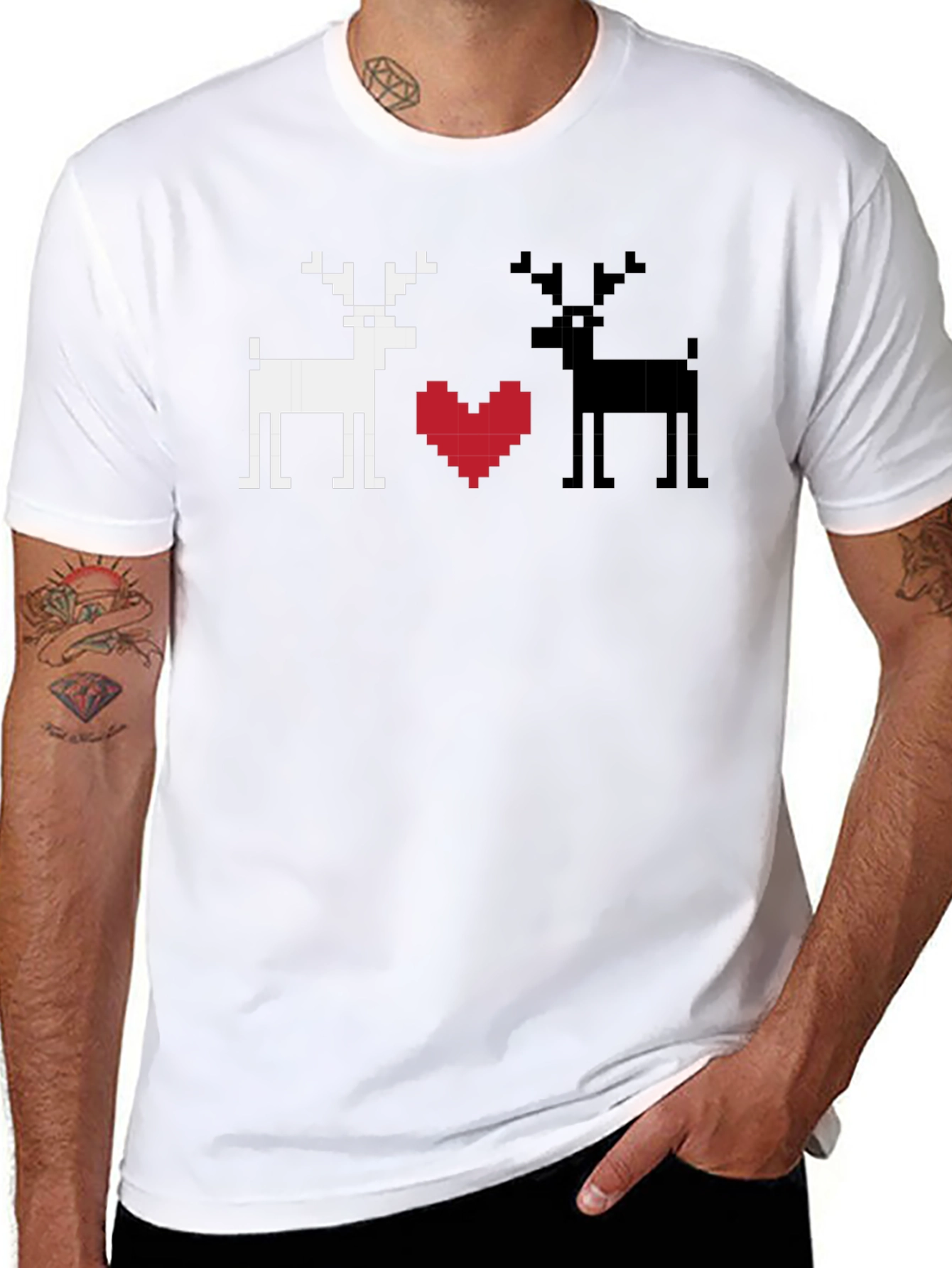Pixel Deer Love T-Shirt - Black Graphic Tee