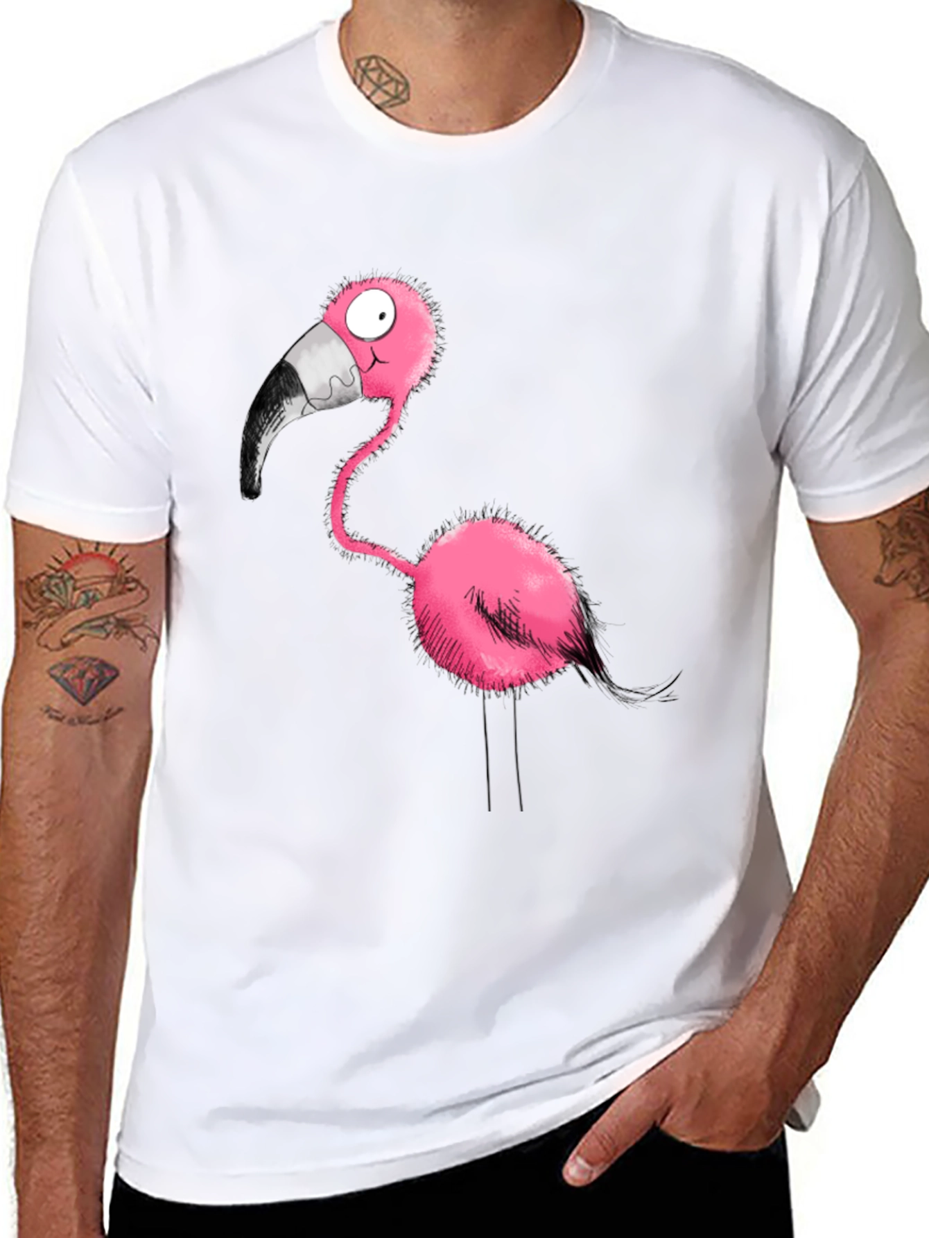 Cartoon Flamingo Graphic Tee - Fun & Unique!