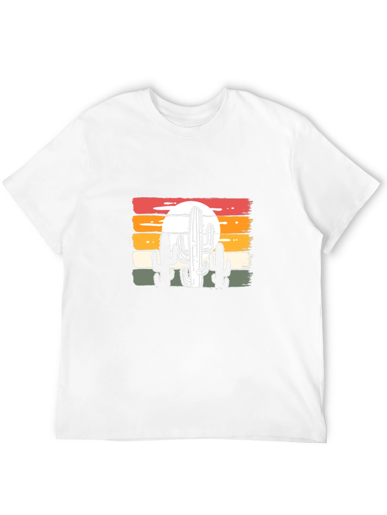Retro Sunset Cactus Graphic Tee - Black Cotton Blend