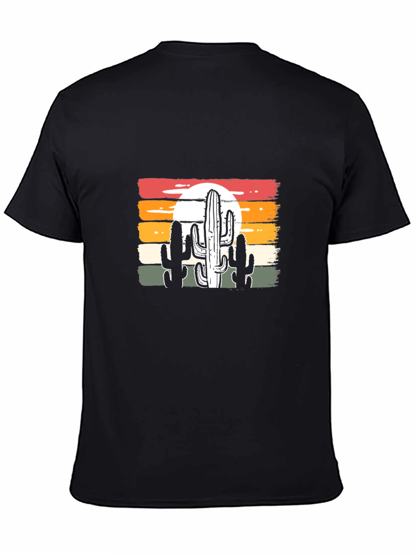 Retro Sunset Cactus Graphic Tee - Black Cotton Blend