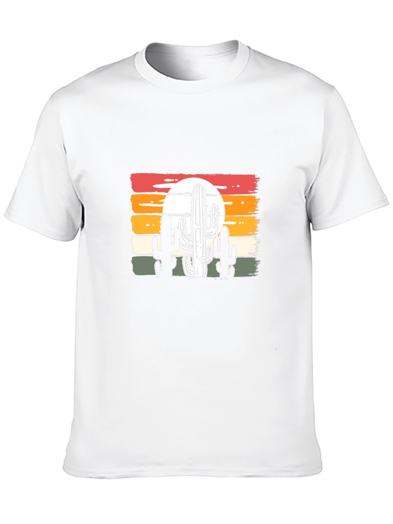 Retro Sunset Cactus Graphic Tee - Black Cotton Blend