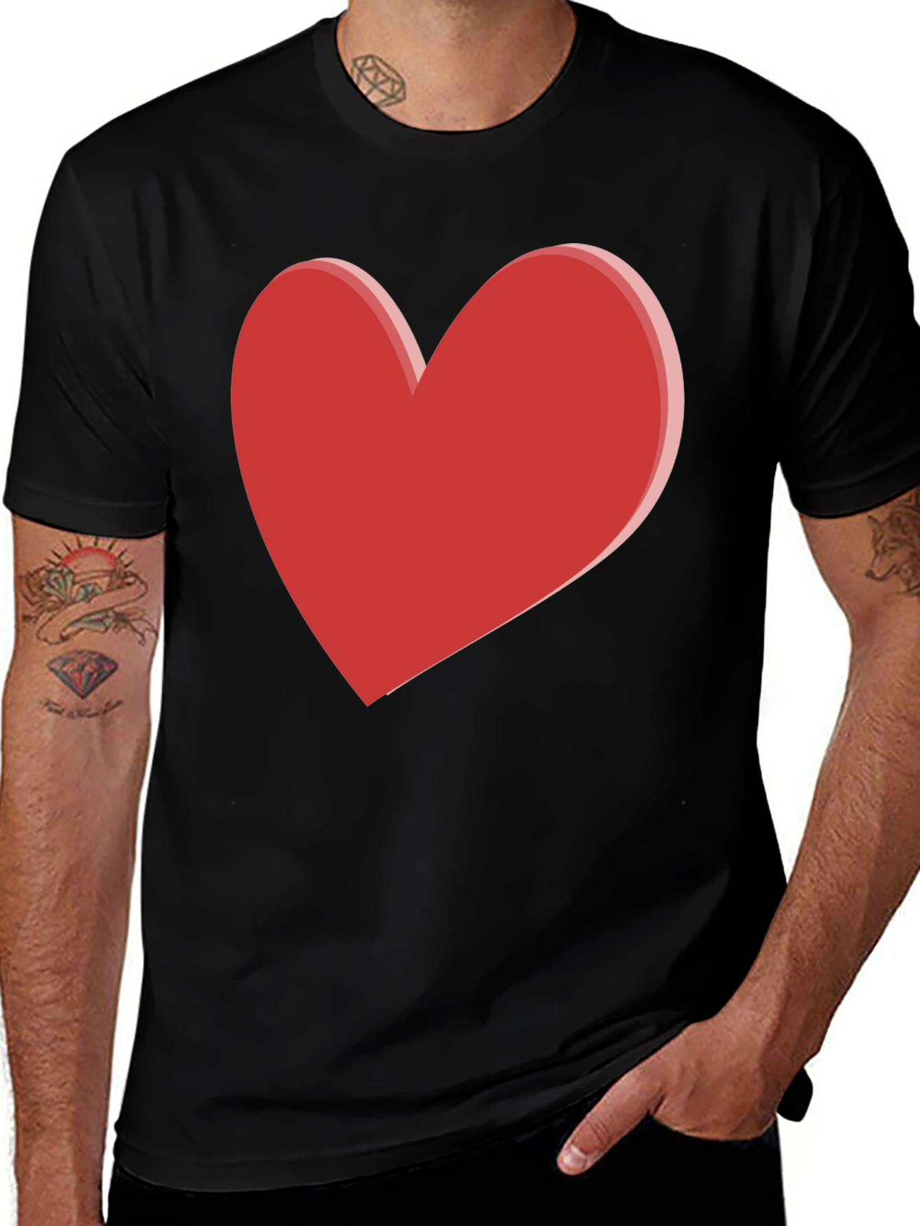 Bold Red Heart Graphic Black T-Shirt