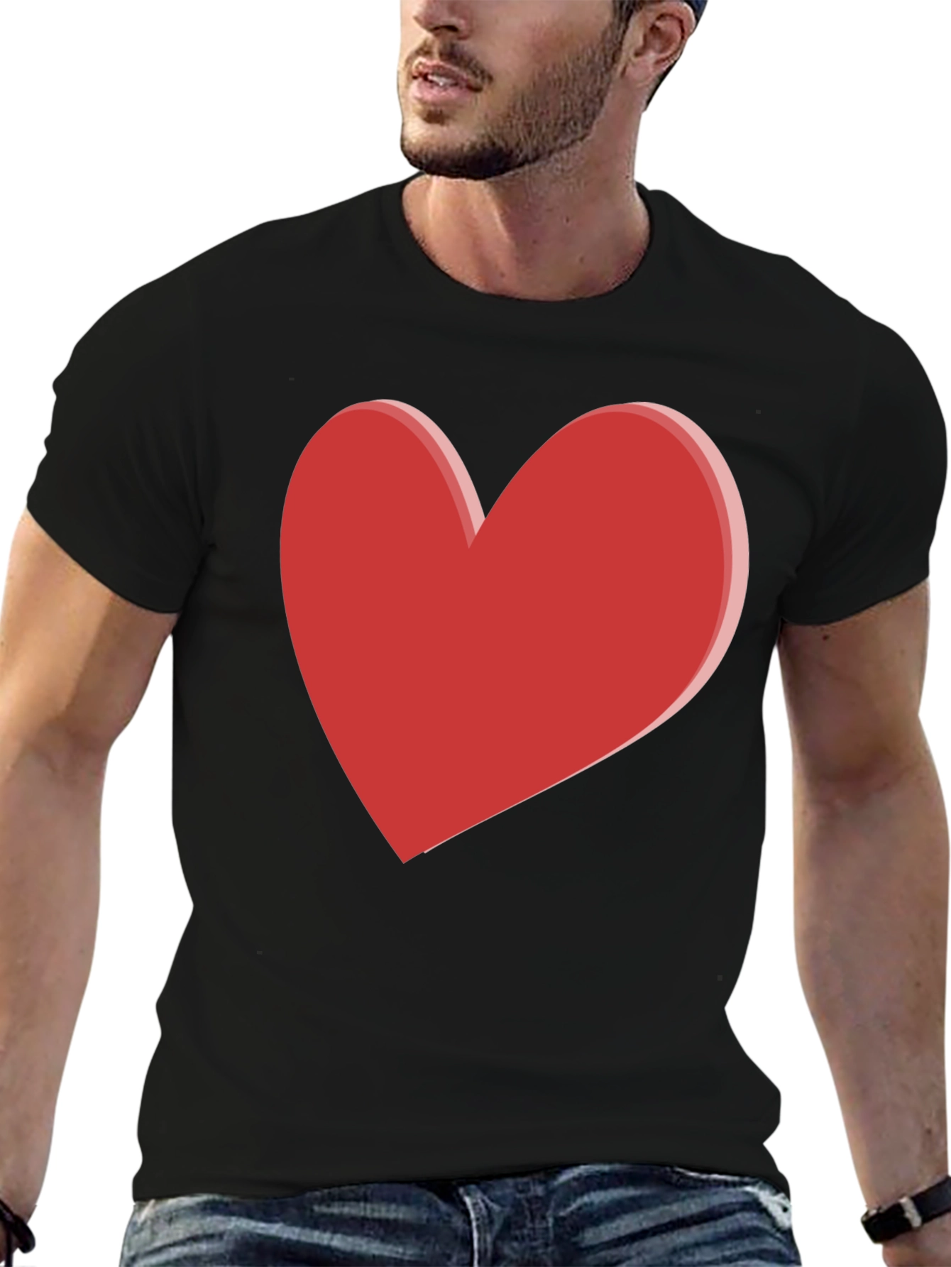Bold Red Heart Graphic Black T-Shirt