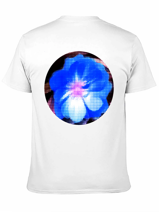 Blue Floral Pixel Art Graphic T-Shirt