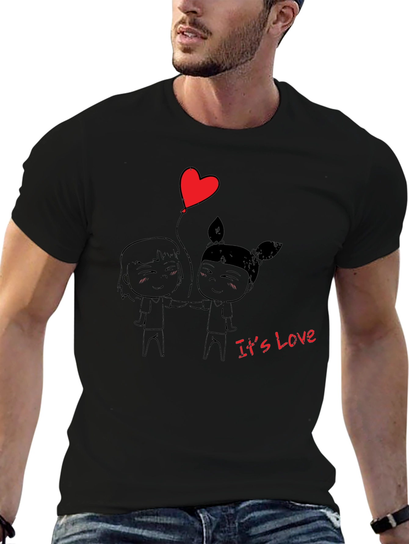 Its Love Graphic Print T-Shirt - Black