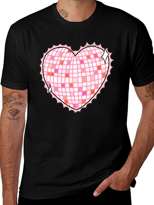 Heart Disco Ball Graphic Tee - Retro Party Shirt