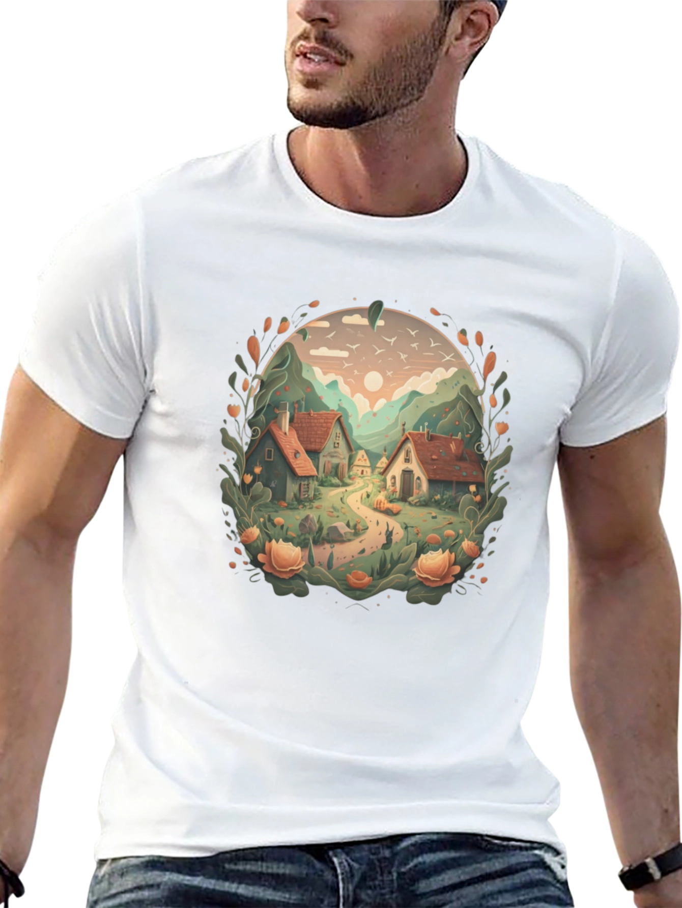 Scenic Village Graphic Tee - Nature Lovers T-Shirt