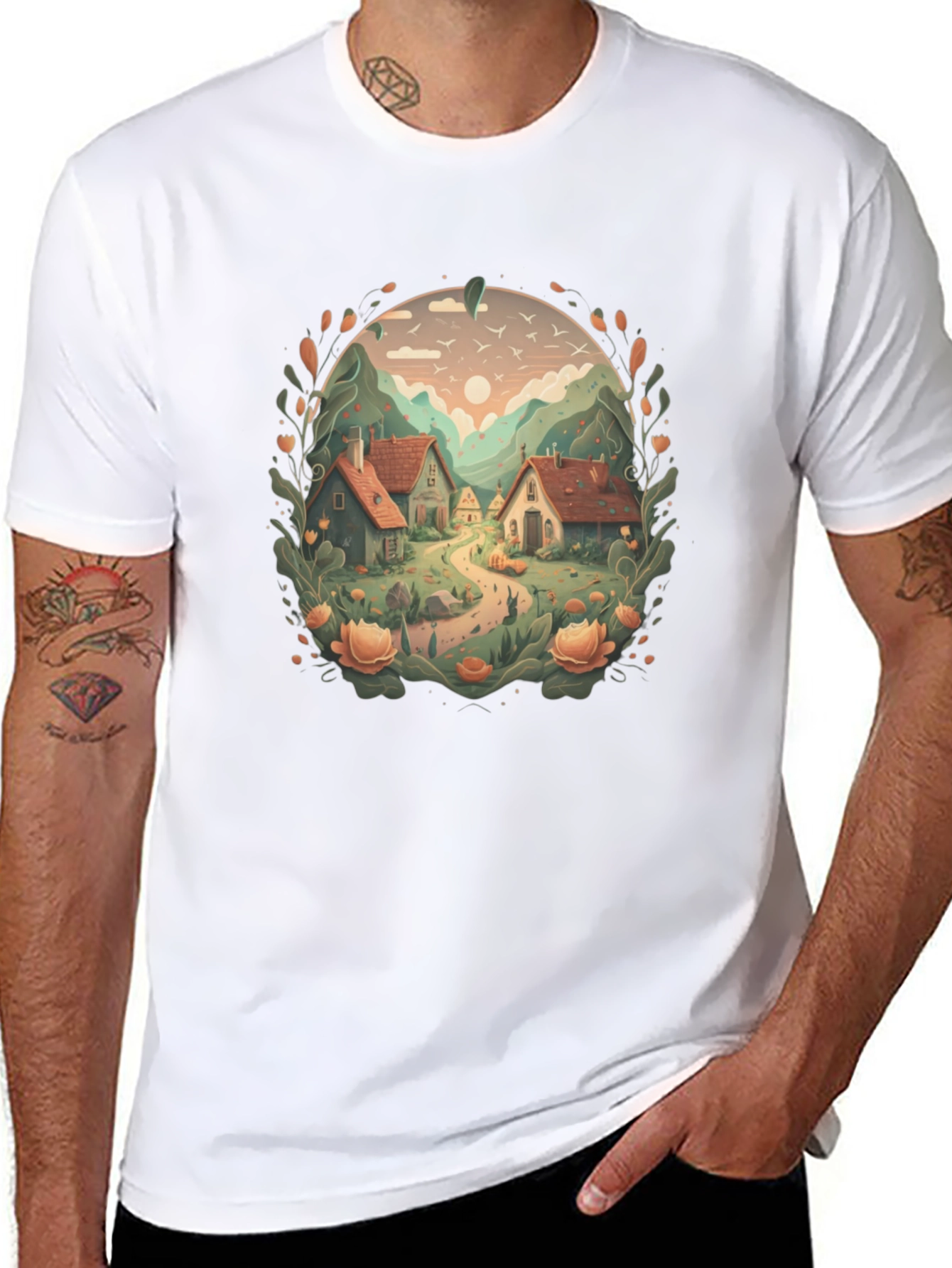 Scenic Village Graphic Tee - Nature Lovers T-Shirt
