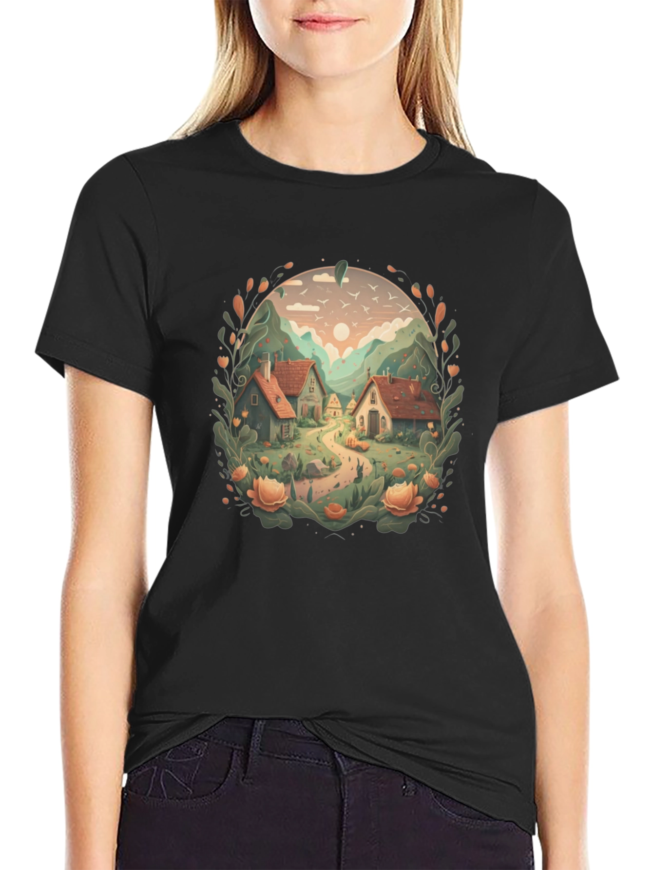 Scenic Village Graphic Tee - Nature Lovers T-Shirt