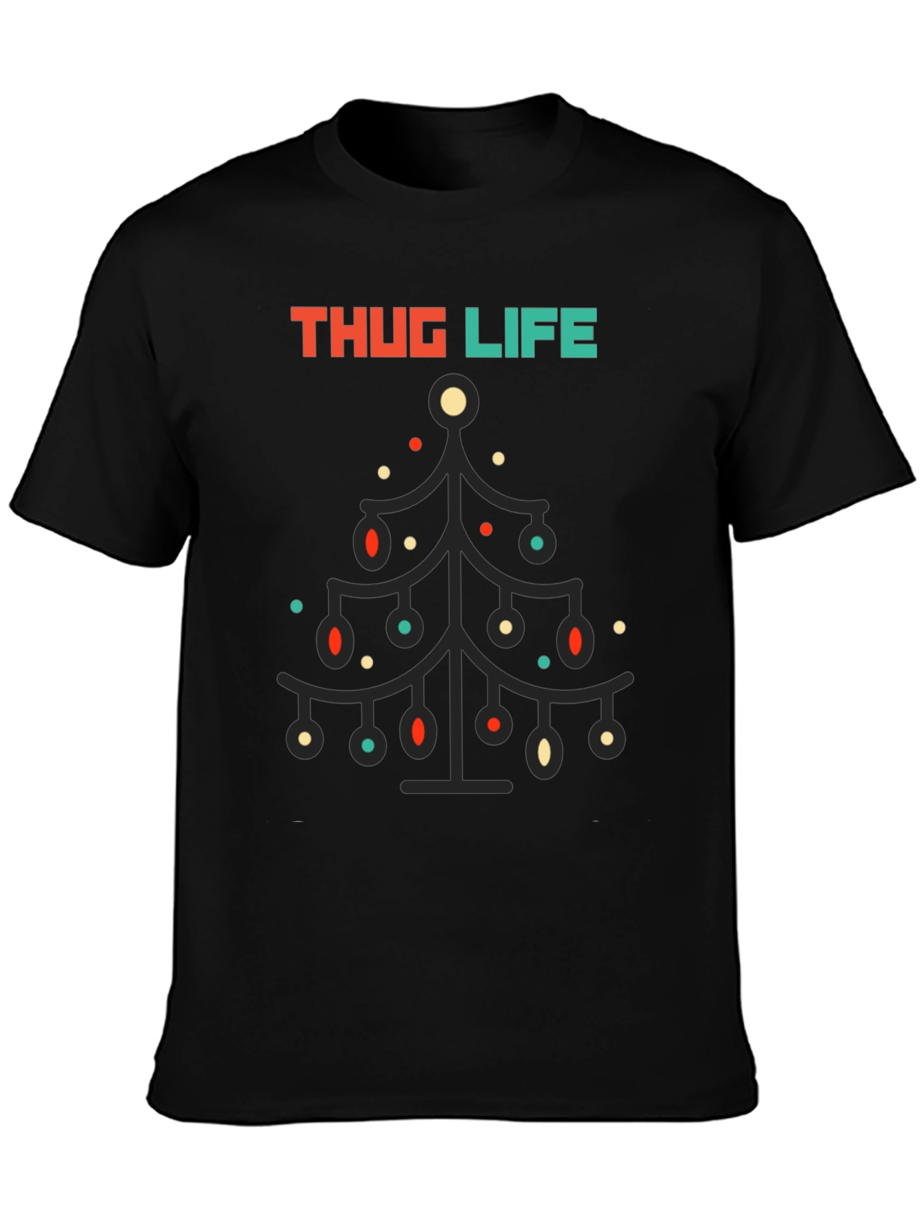 Thug Life Christmas Tree Graphic Tee - Black