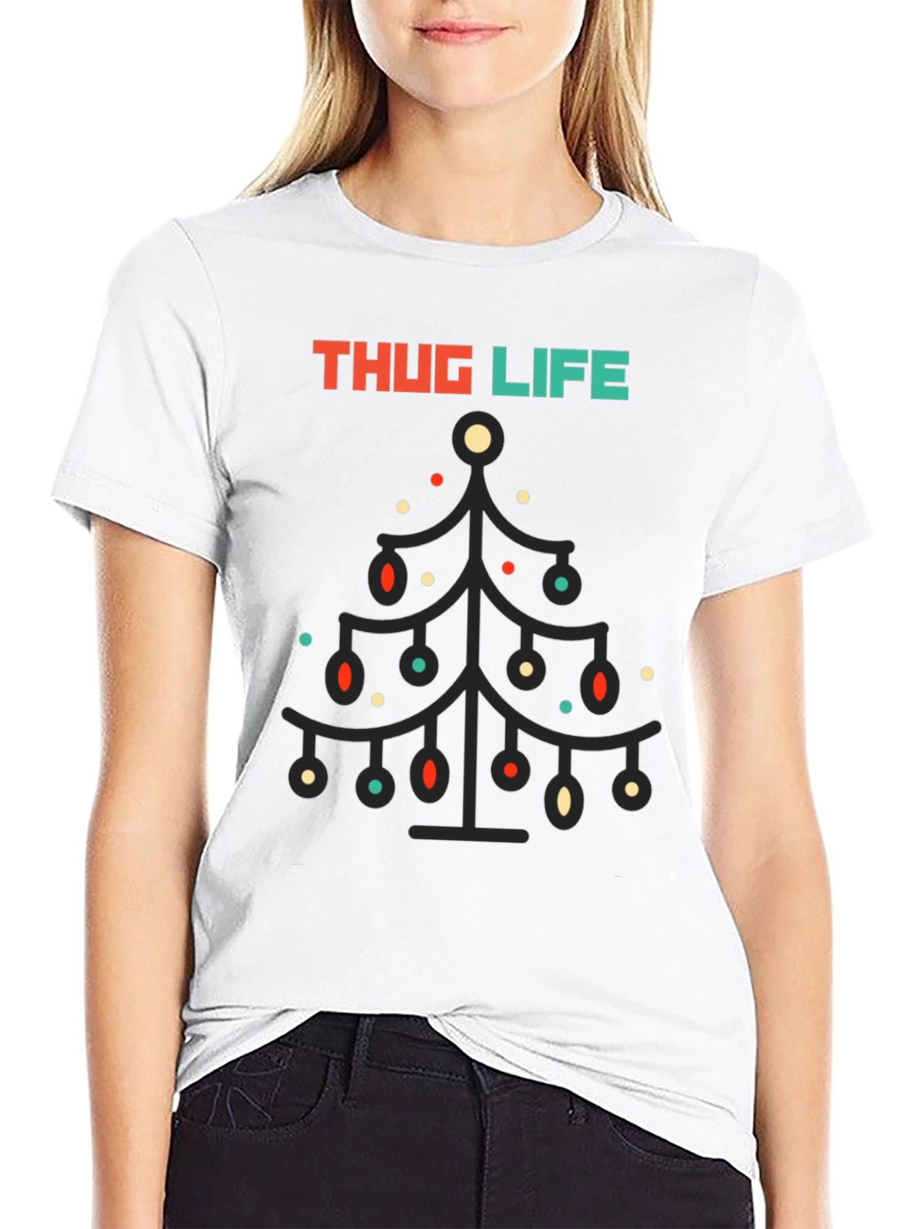 Thug Life Christmas Tree Graphic Tee - Black