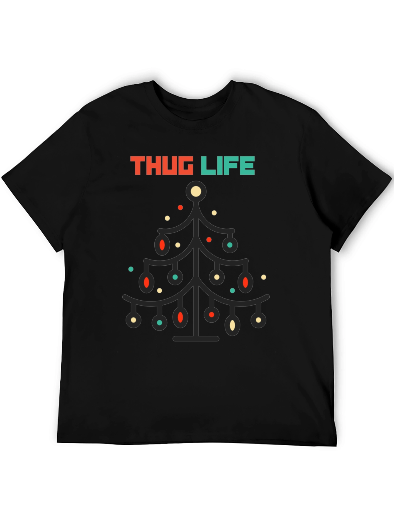 Thug Life Christmas Tree Graphic Tee - Black