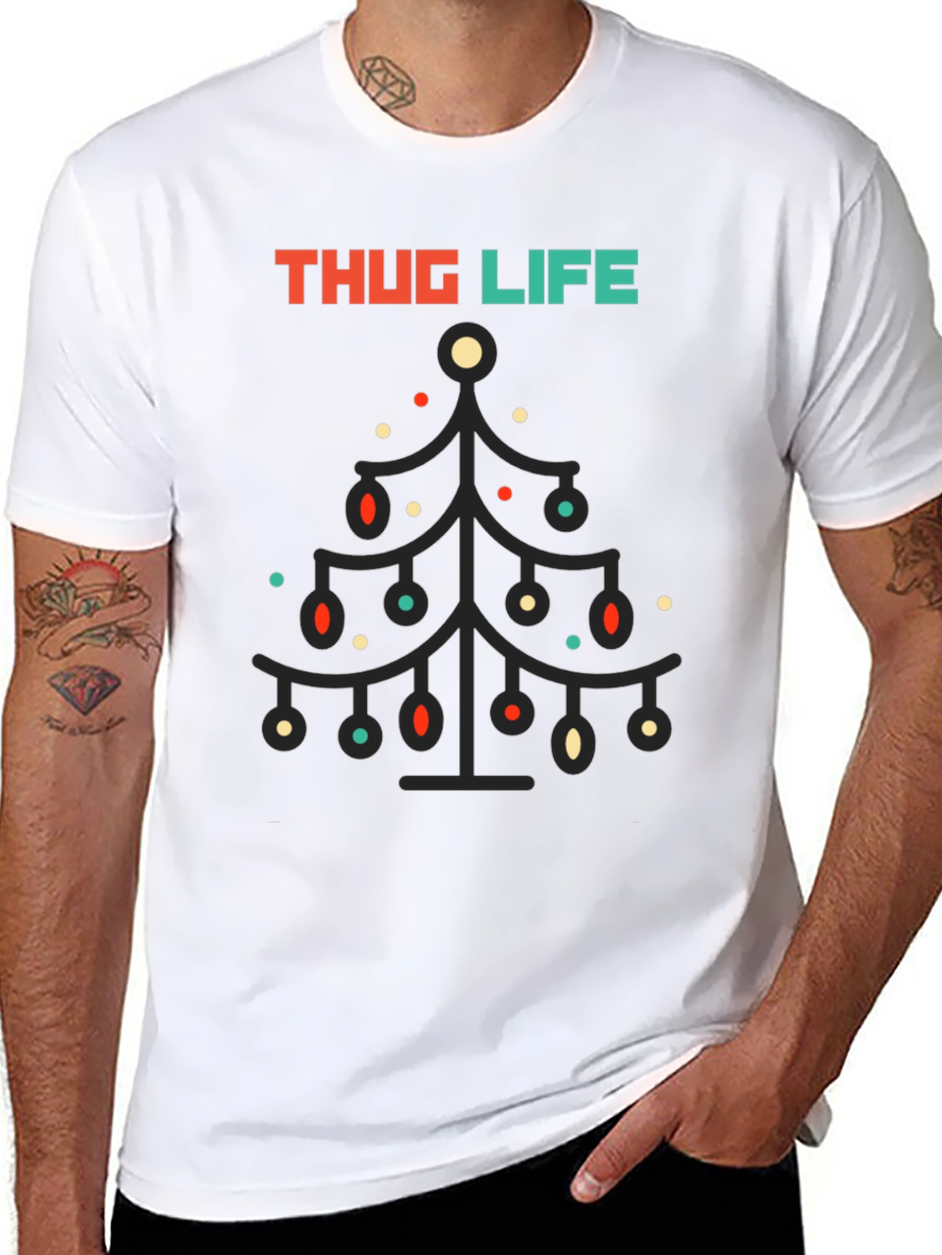 Thug Life Christmas Tree Graphic Tee - Black