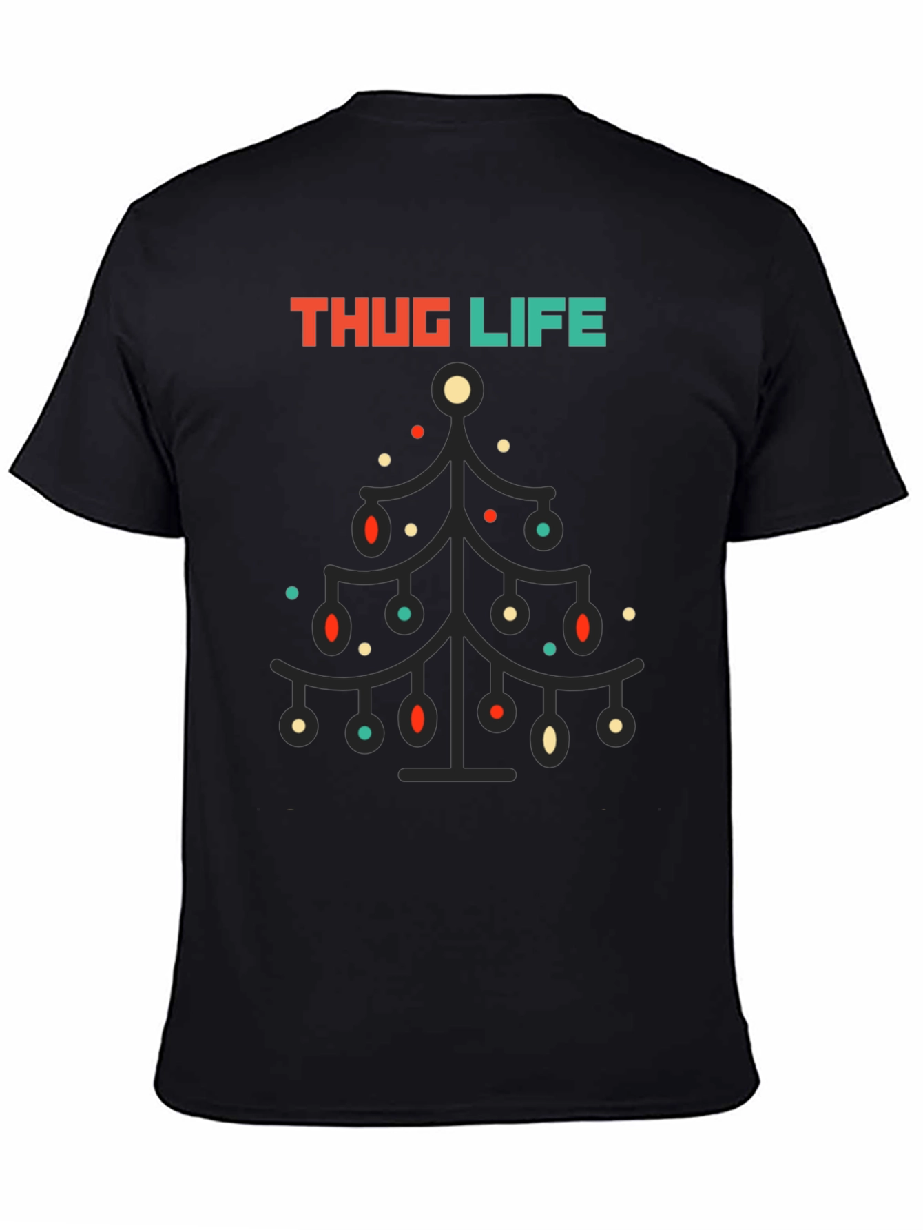 Thug Life Christmas Tree Graphic Tee - Black