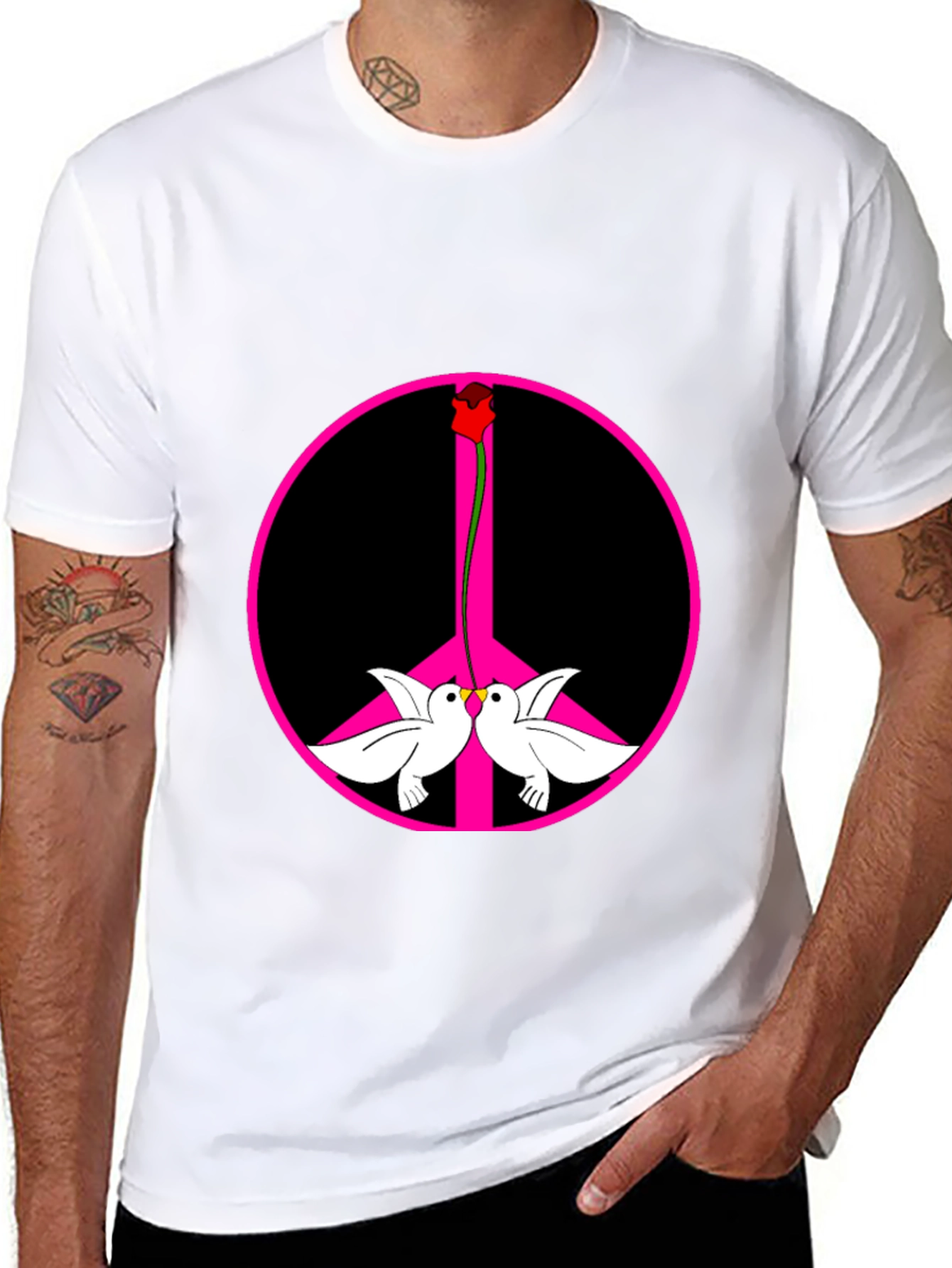 Peace Dove & Rose Graphic Tee - Black