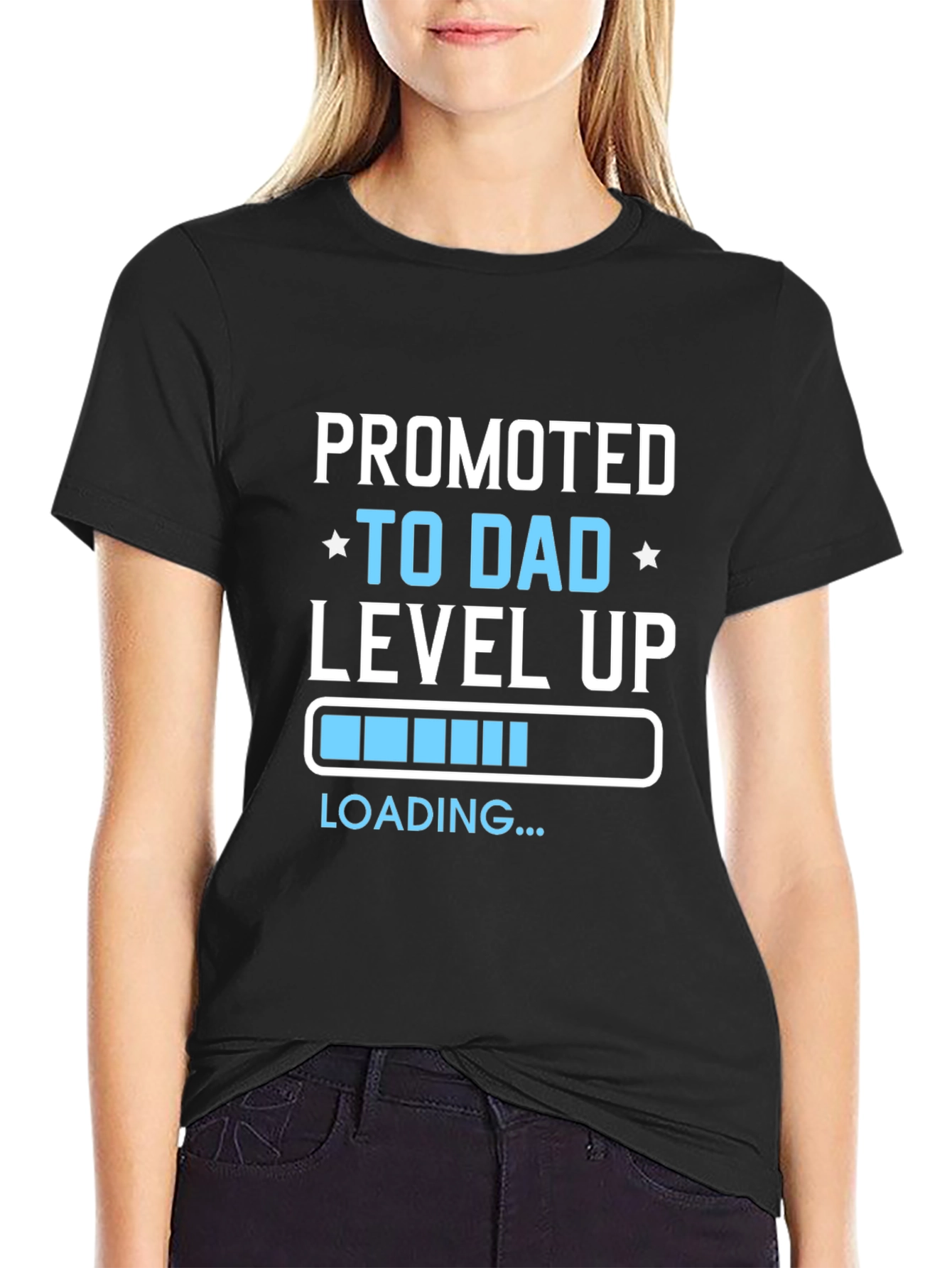 Promoted to Dad Level Up Black T-Shirt