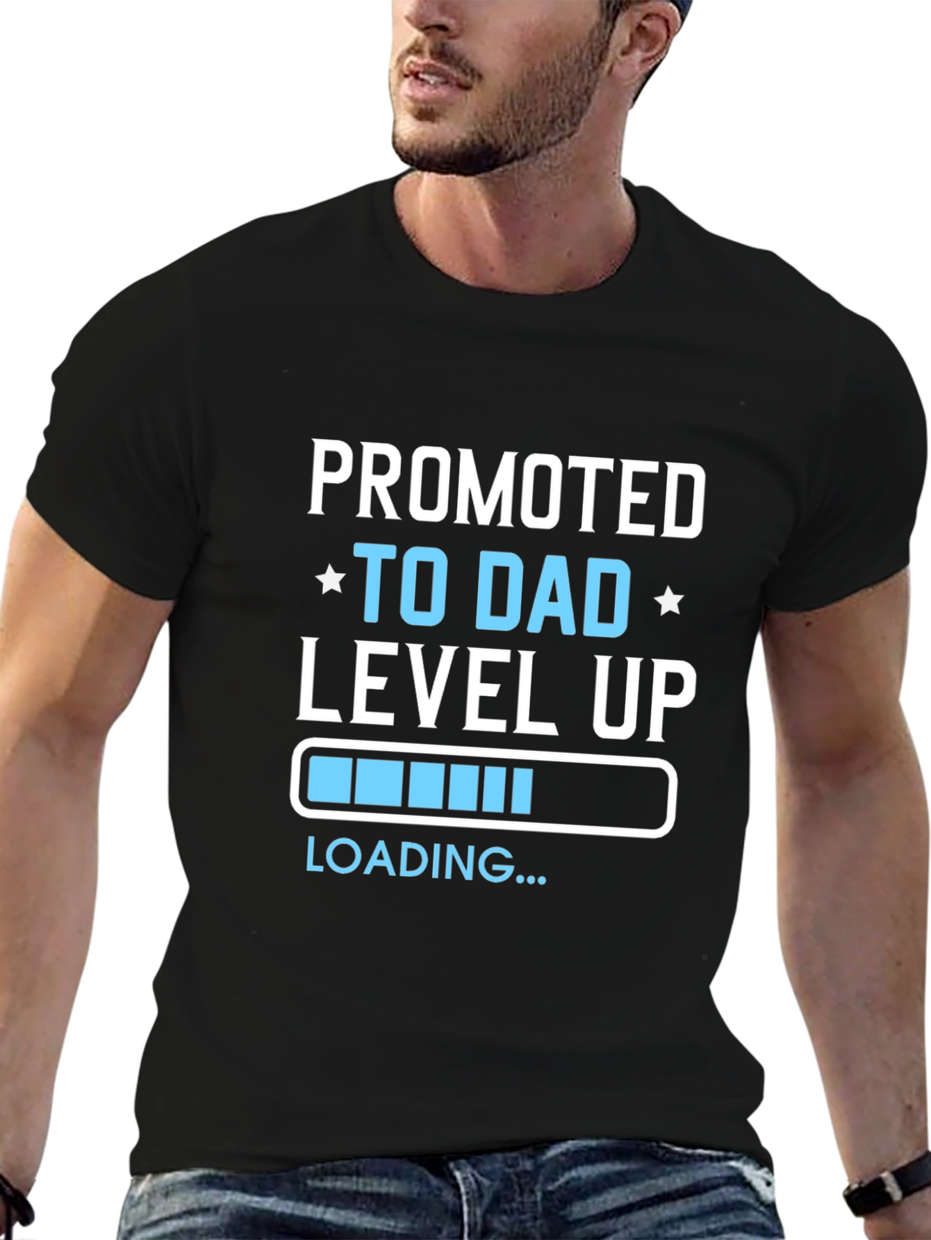Promoted to Dad Level Up Black T-Shirt