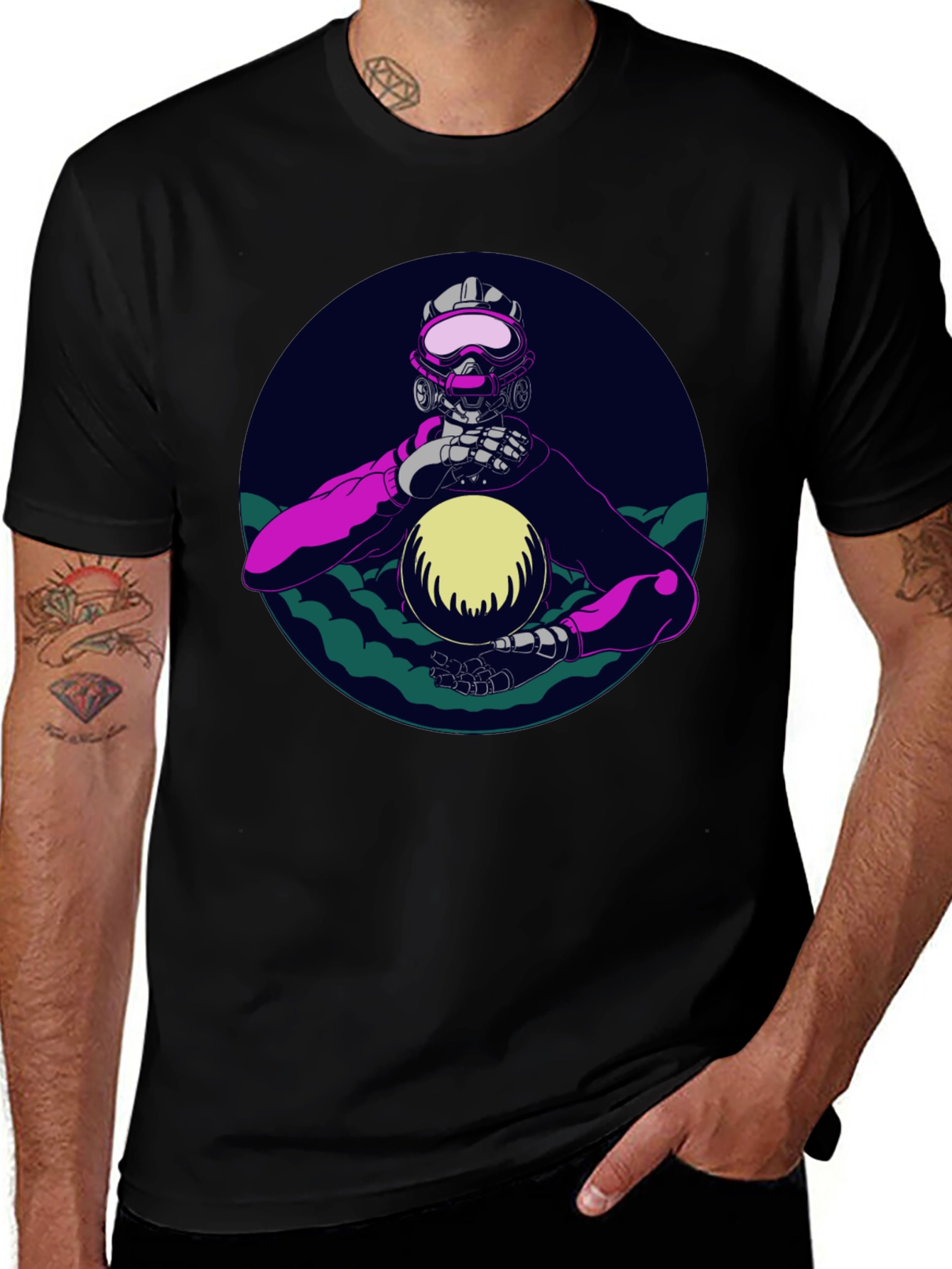 Cyberpunk Astronaut Graphic Tee - Black