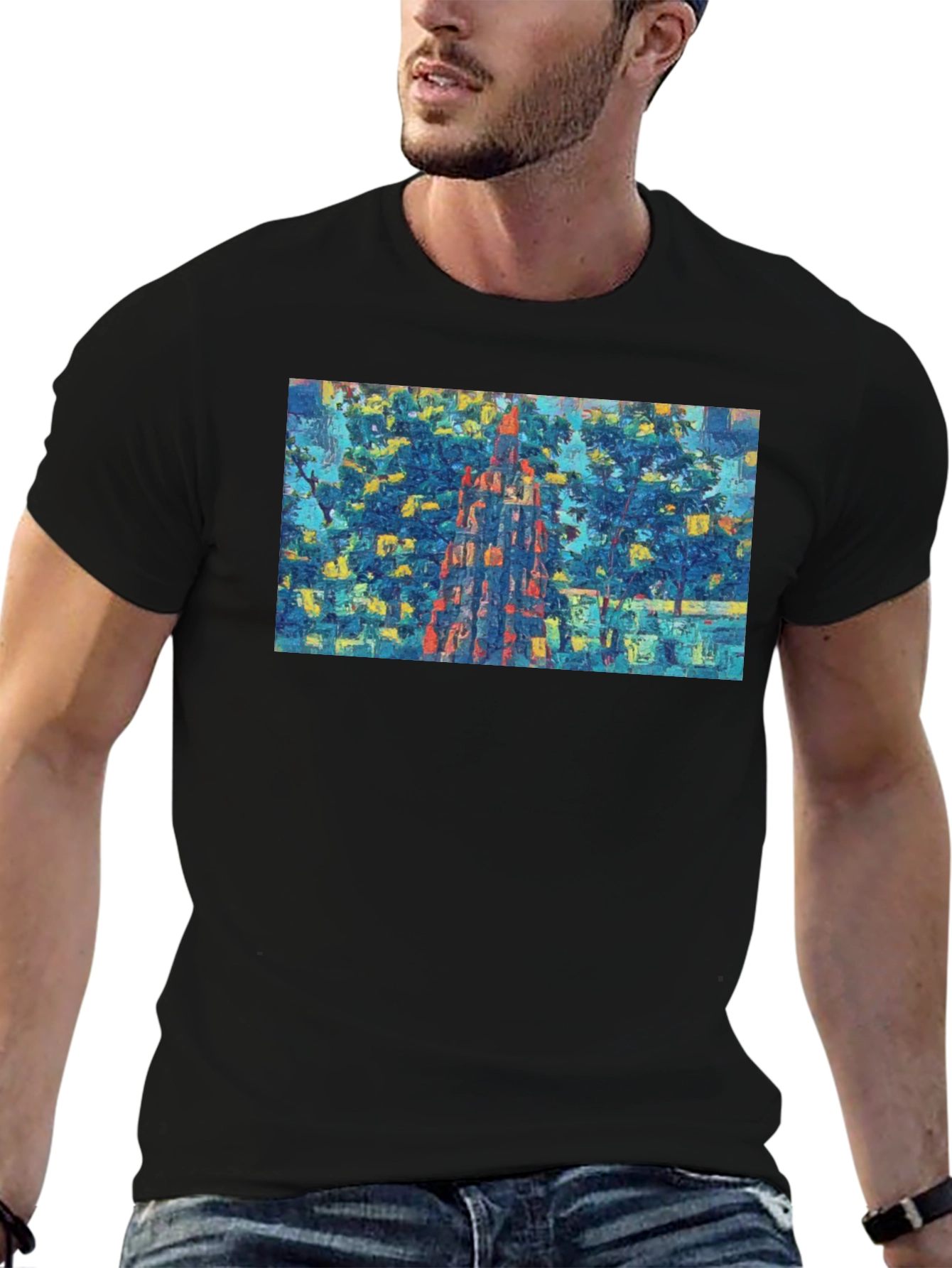 Abstract Cityscape Graphic Tee - Mens Black T-Shirt