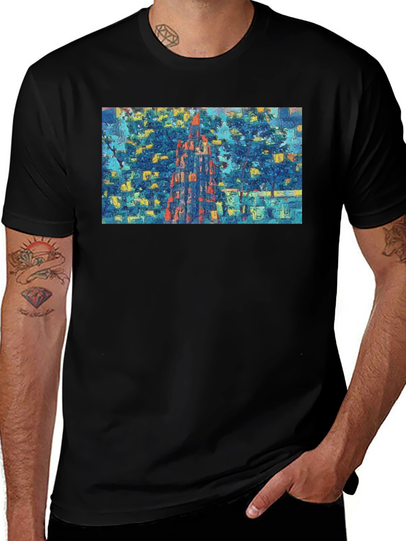 Abstract Cityscape Graphic Tee - Mens Black T-Shirt