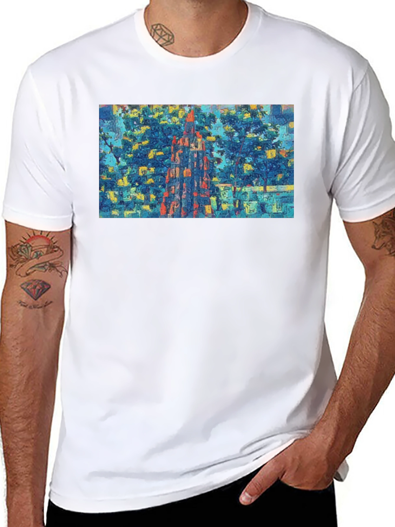 Abstract Cityscape Graphic Tee - Mens Black T-Shirt