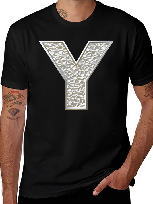 Geometric Y Letter Print Black T-Shirt