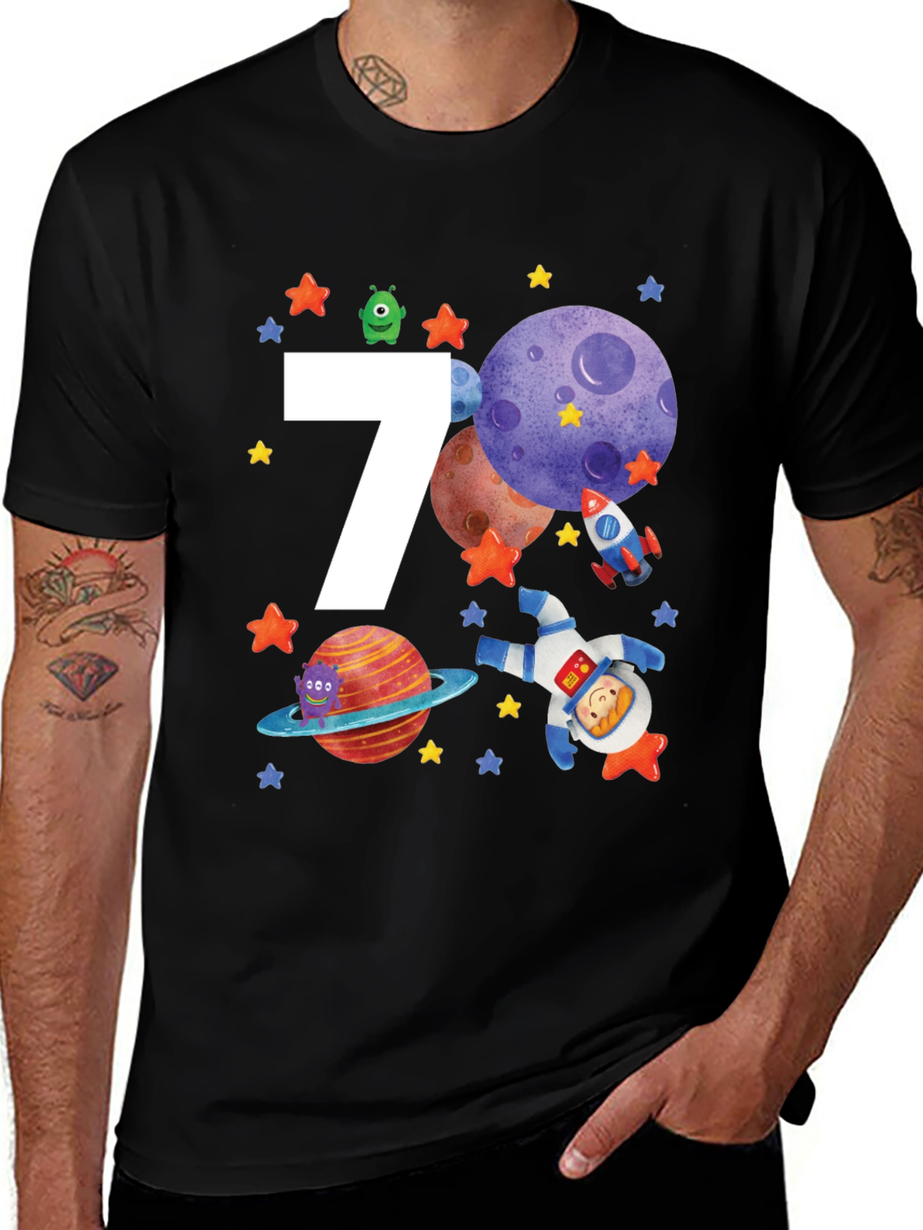 7th Birthday Space Theme T-Shirt