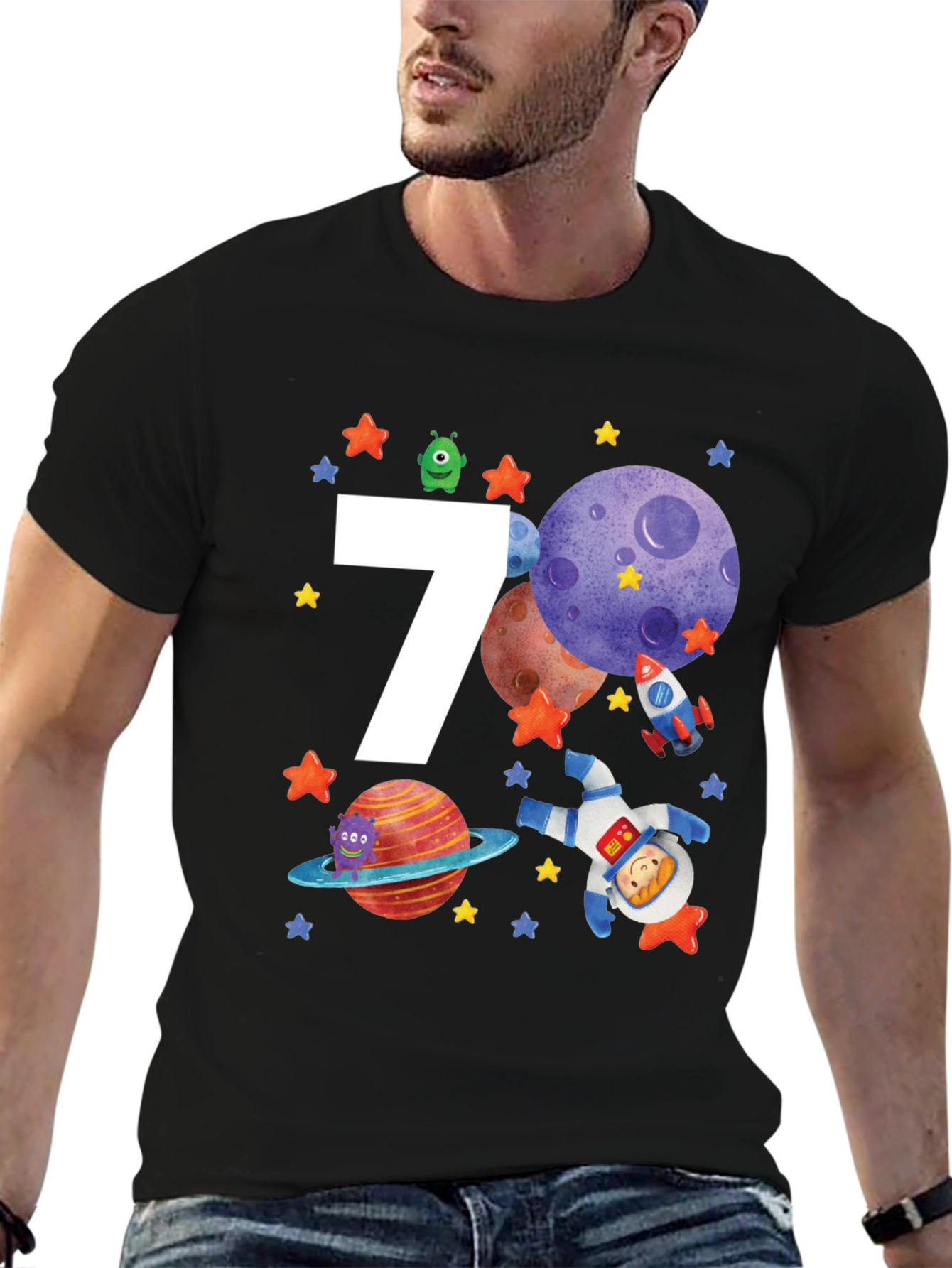7th Birthday Space Theme T-Shirt