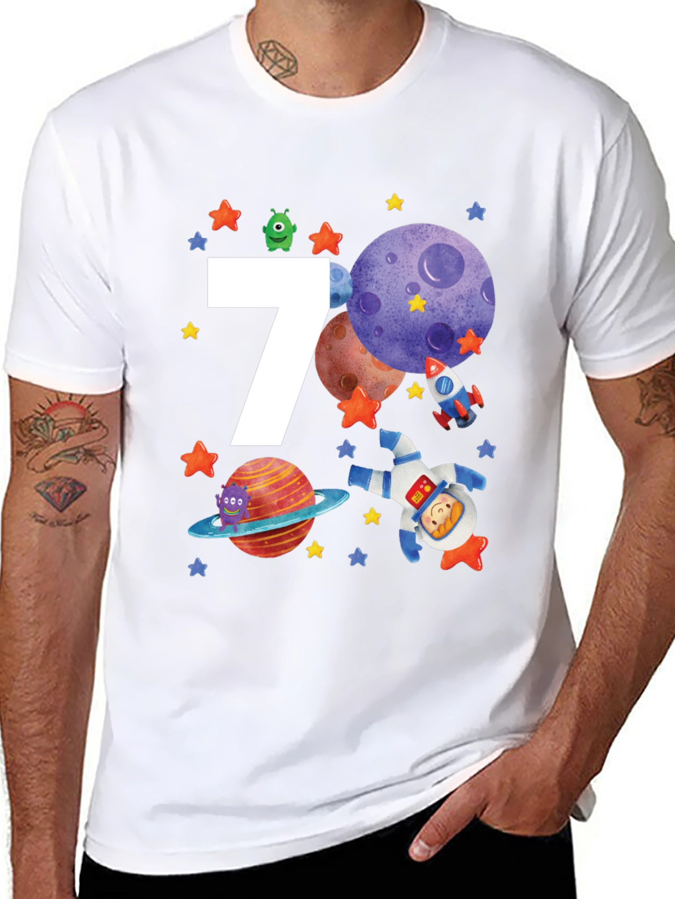 7th Birthday Space Theme T-Shirt