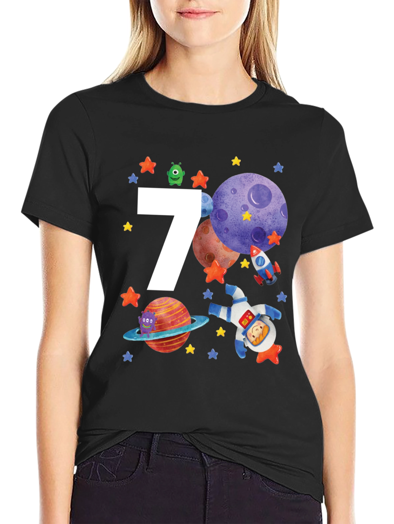 7th Birthday Space Theme T-Shirt