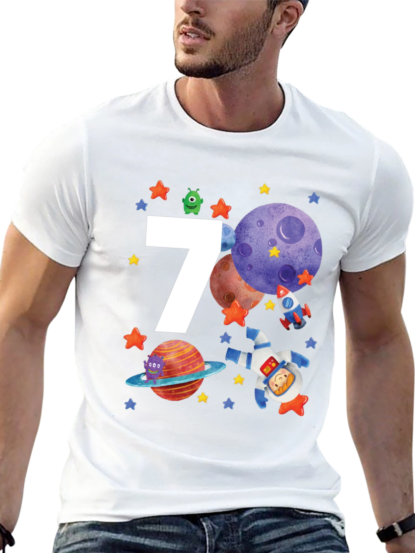 7th Birthday Space Theme T-Shirt