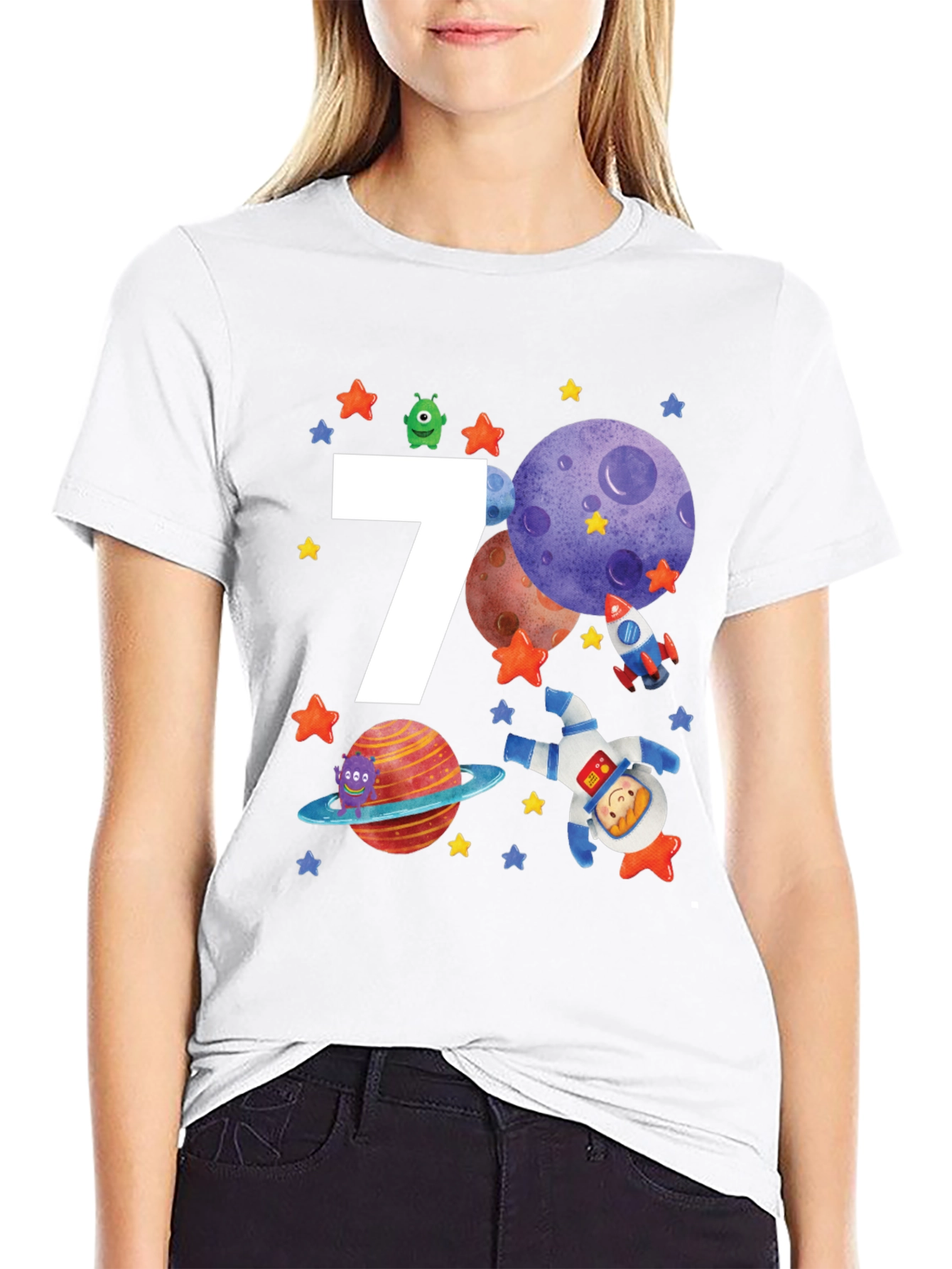 7th Birthday Space Theme T-Shirt